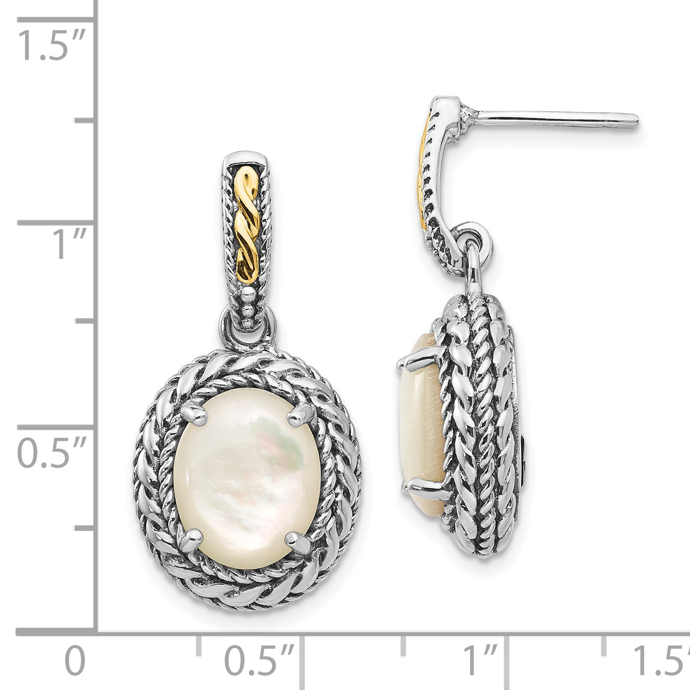 Shey Couture Sterling Silver with 14K Accent Antiqued Mother Of Pearl Post Dangle Earrings