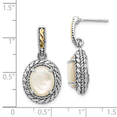 Shey Couture Sterling Silver with 14K Accent Antiqued Mother Of Pearl Post Dangle Earrings