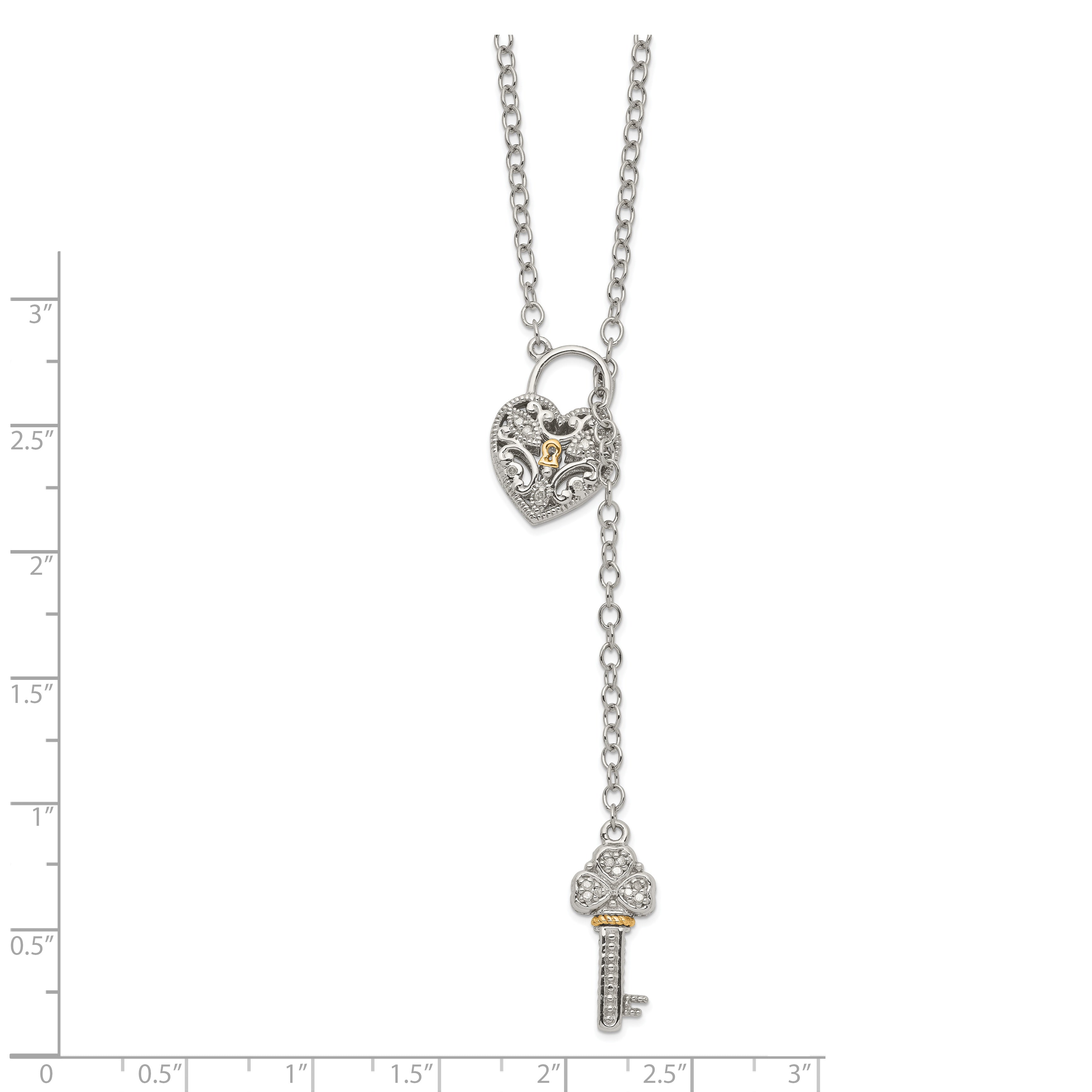 Shey Couture Sterling Silver Rhodium-plated with 14K Accent 18 Inch Diamond Heart Lock and Key Necklace Secondary image