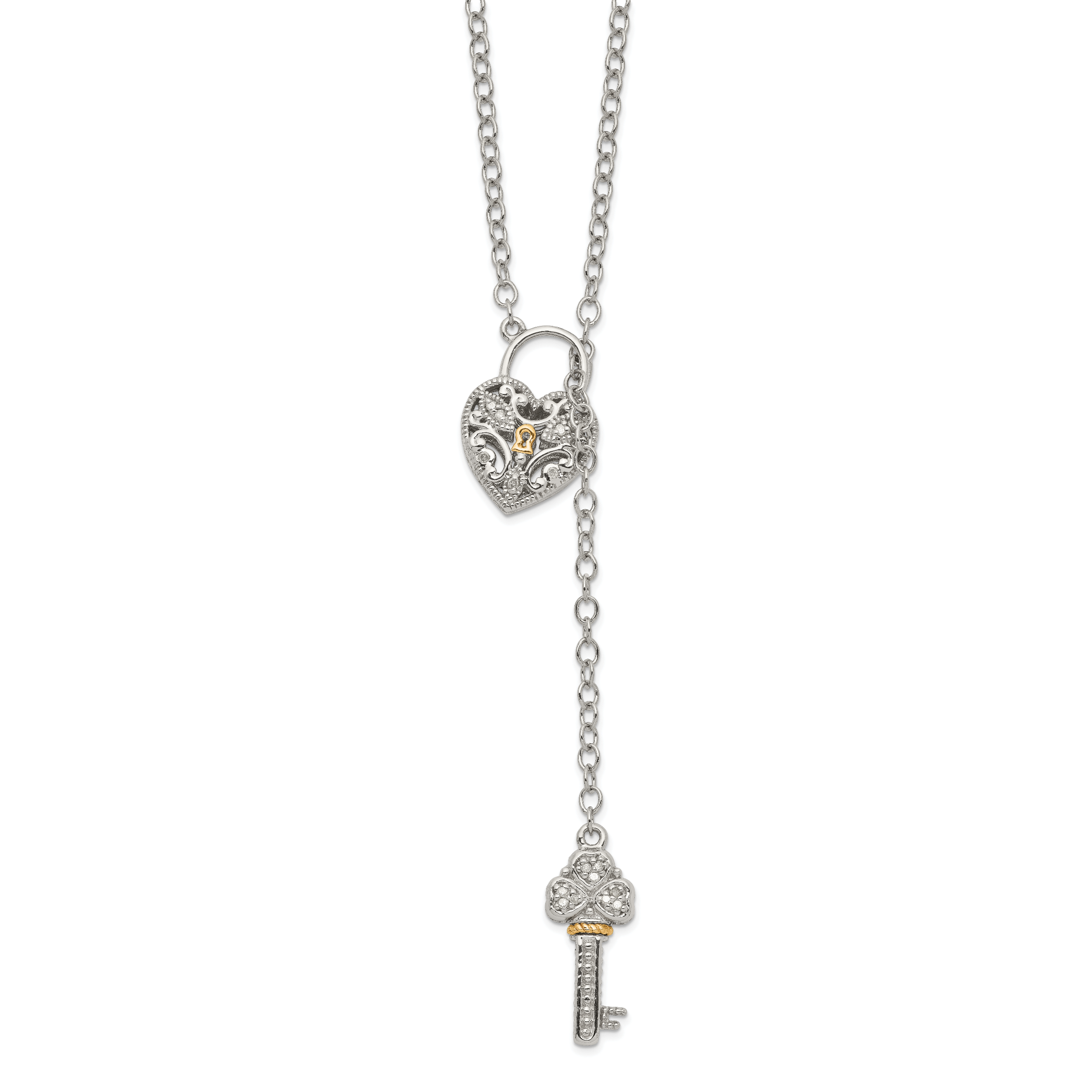Shey Couture Sterling Silver Rhodium-plated with 14K Accent 18 Inch Diamond Heart Lock and Key Necklace Main image
