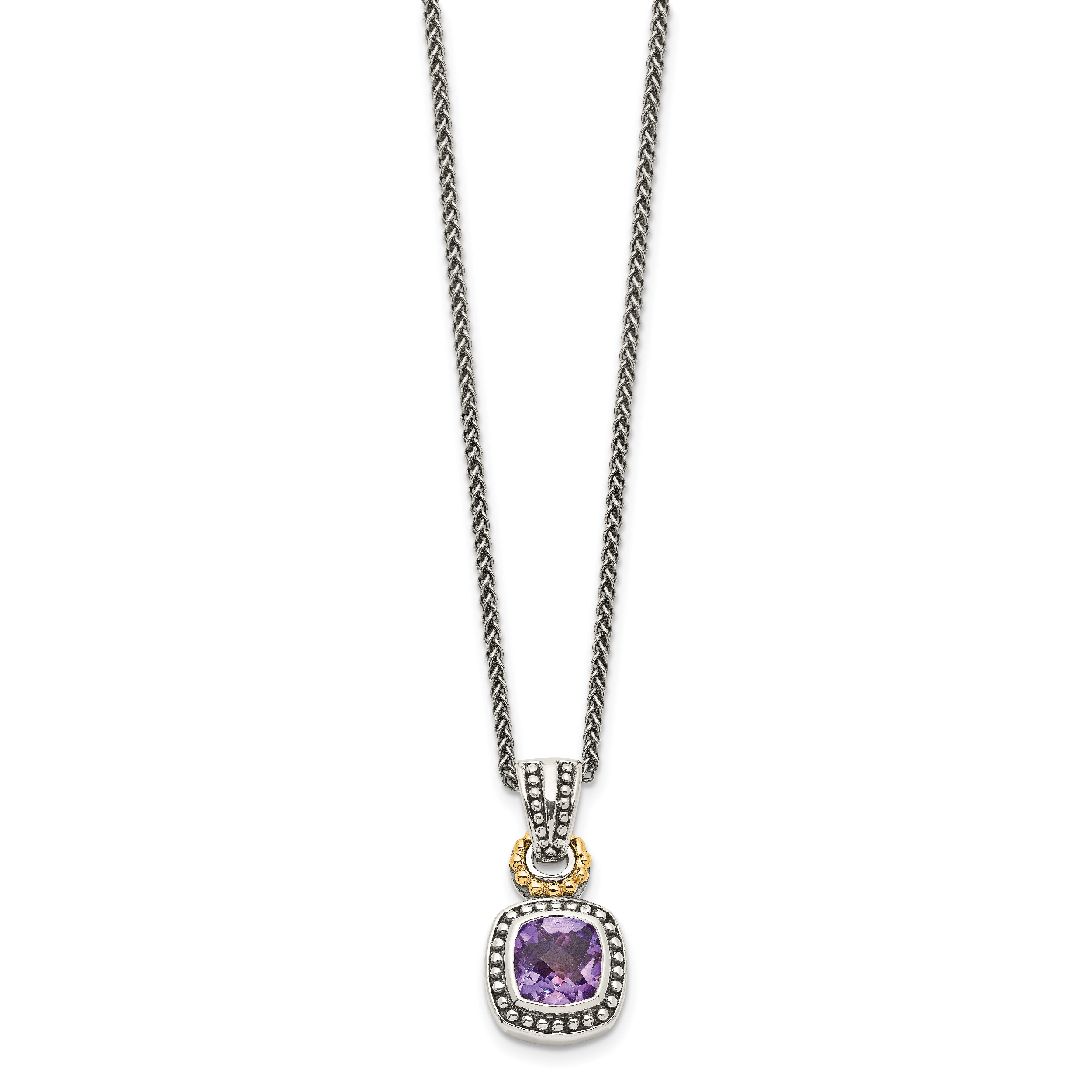 Shey Couture Sterling Silver with 14K Accent 18 Inch Antiqued Cushion Bezel Amethyst Necklace Secondary image