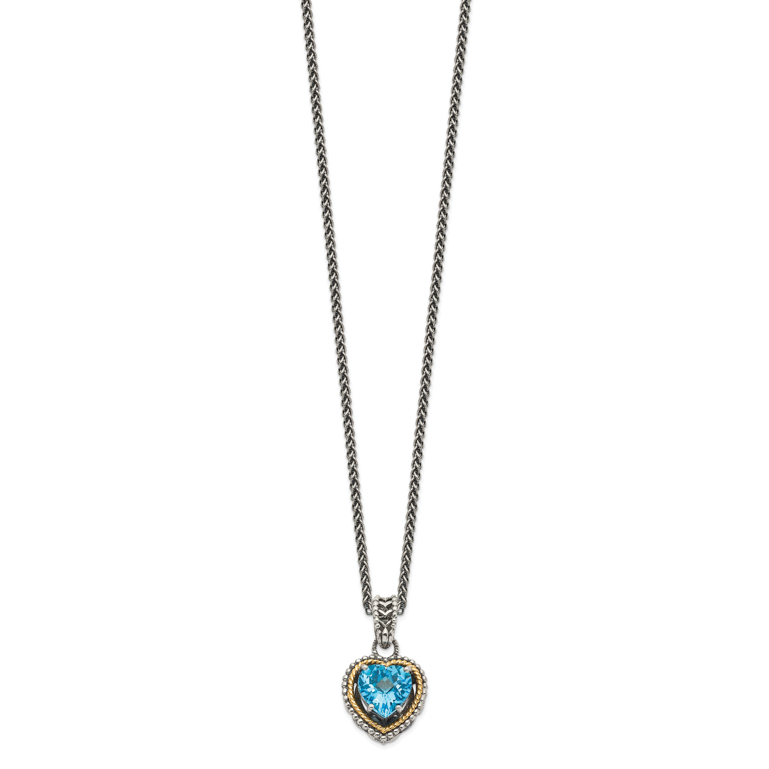 Shey Couture Sterling Silver with 14K Accent Antiqued Blue Topaz Heart 18 inch Necklace Secondary image
