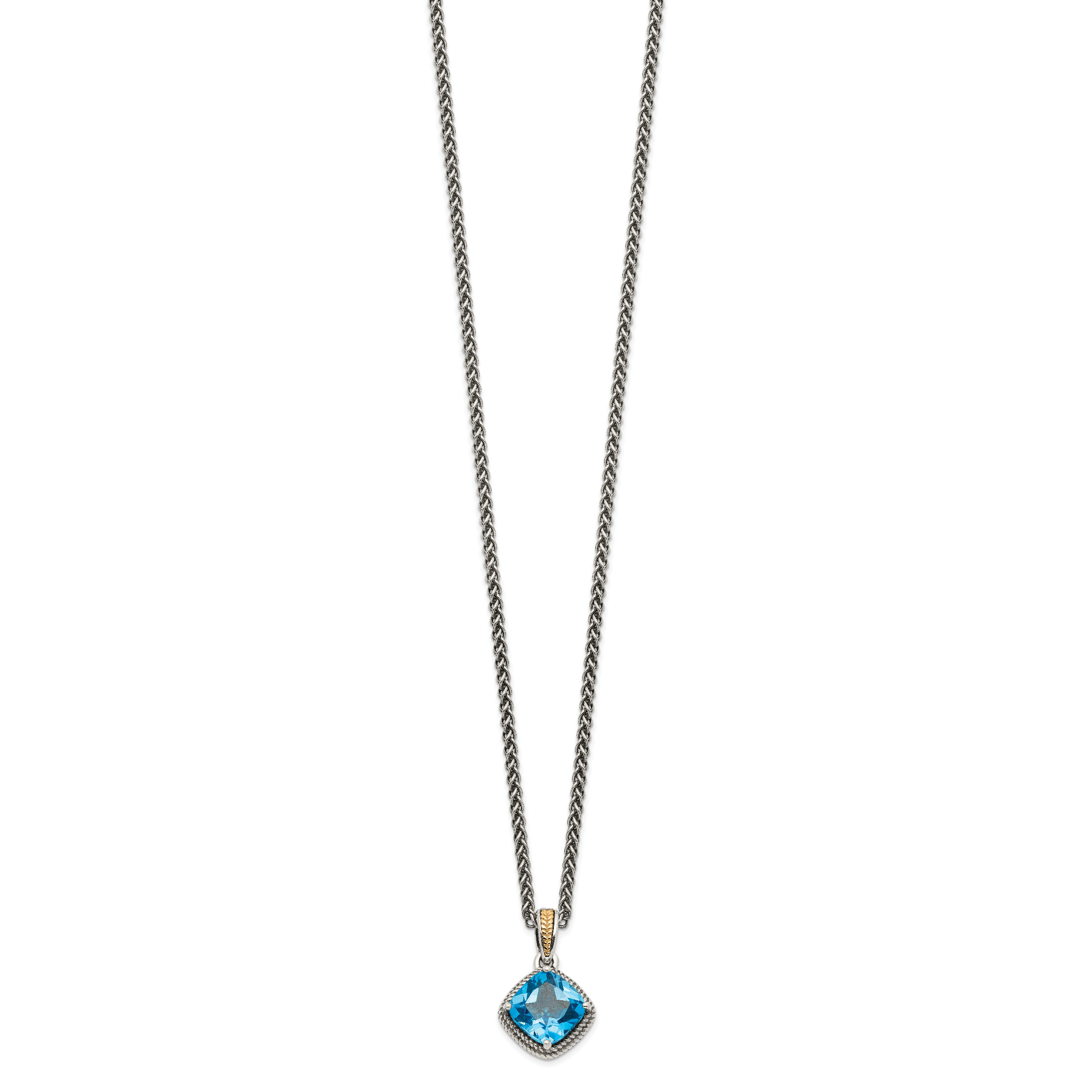 Shey Couture Sterling Silver with 14K Accent 18 Inch Antiqued Cushion Blue Topaz Necklace Secondary image