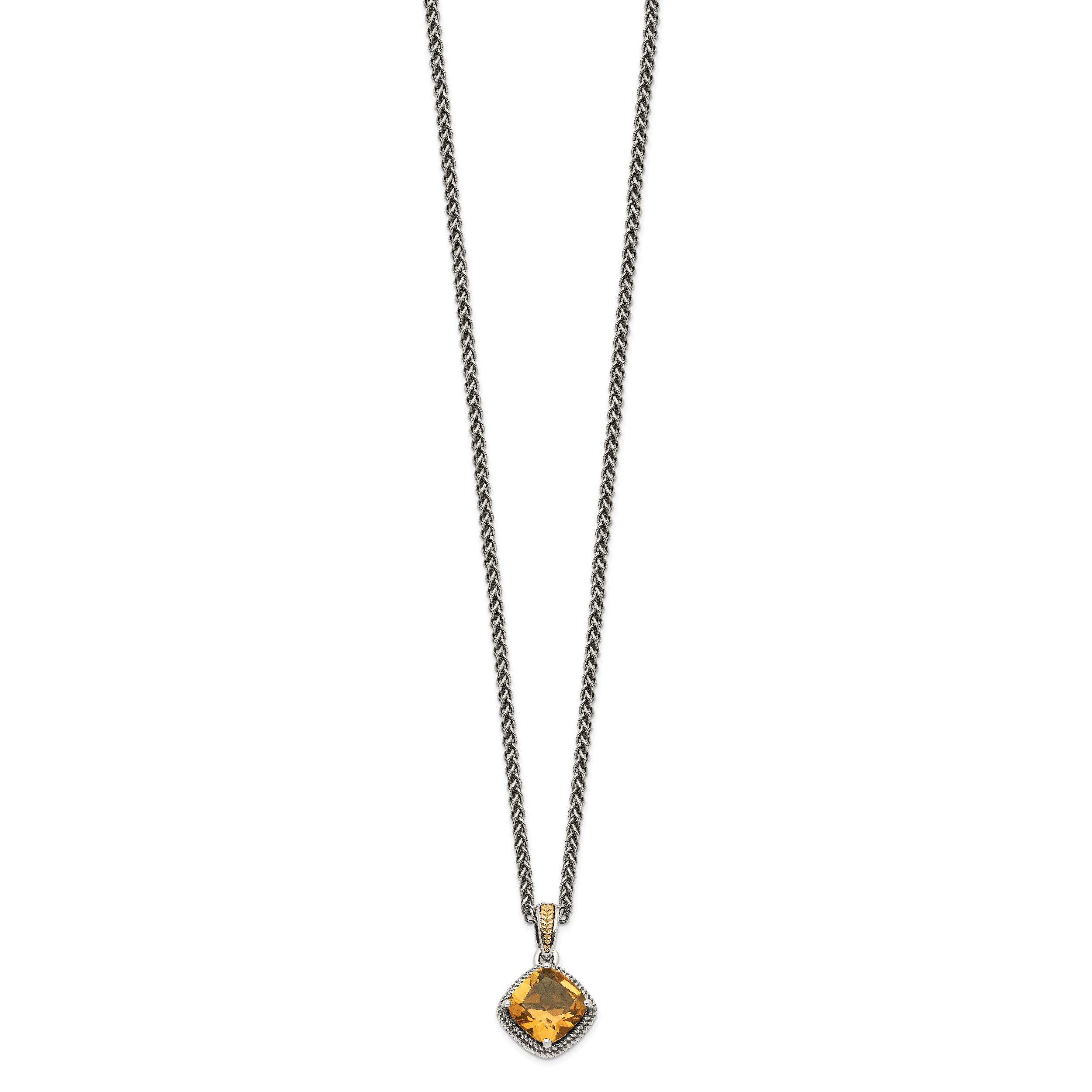 Shey Couture Sterling Silver with 14K Accent 18 Inch Antiqued Cushion Citrine Necklace Secondary image