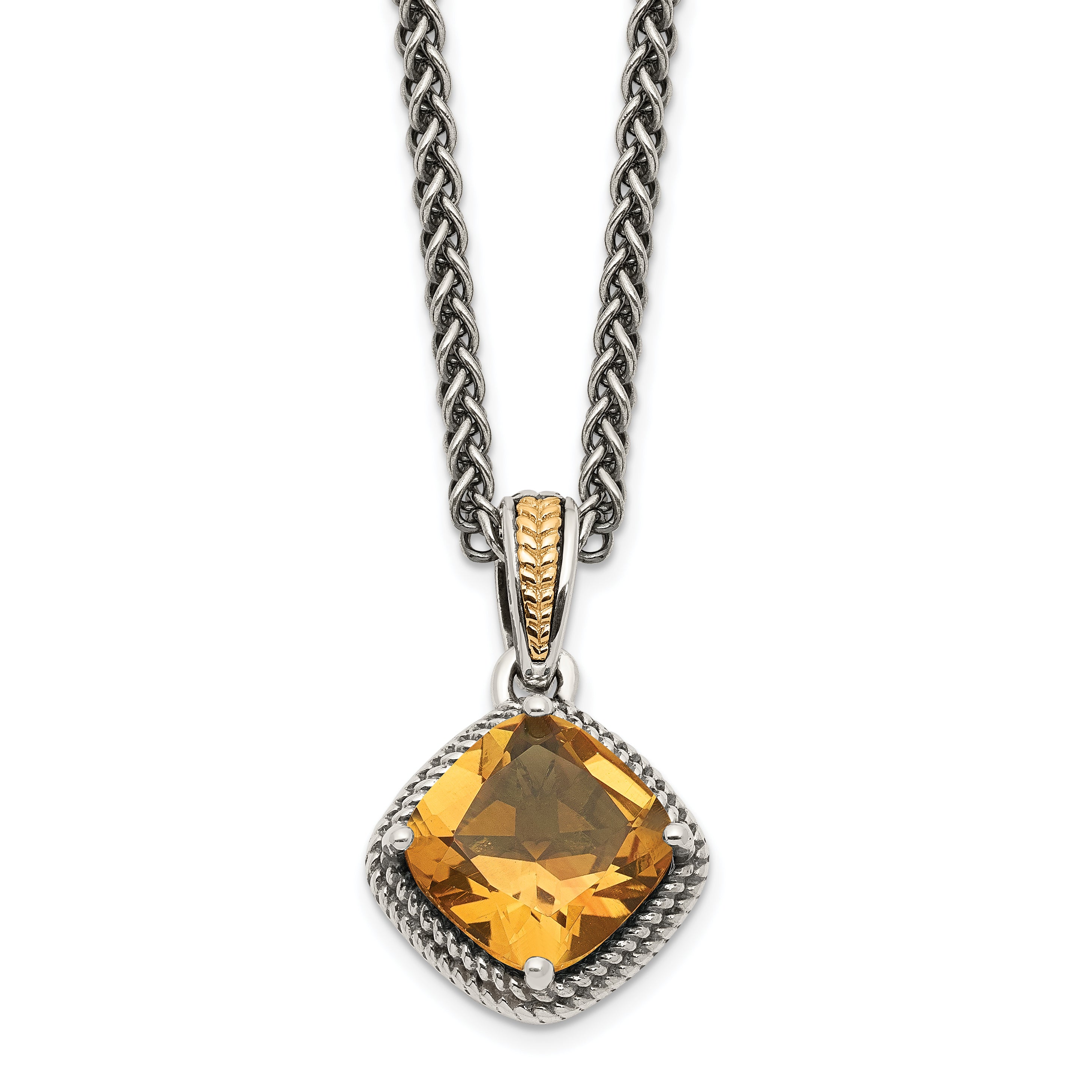 Shey Couture Sterling Silver with 14K Accent 18 Inch Antiqued Cushion Citrine Necklace Main image