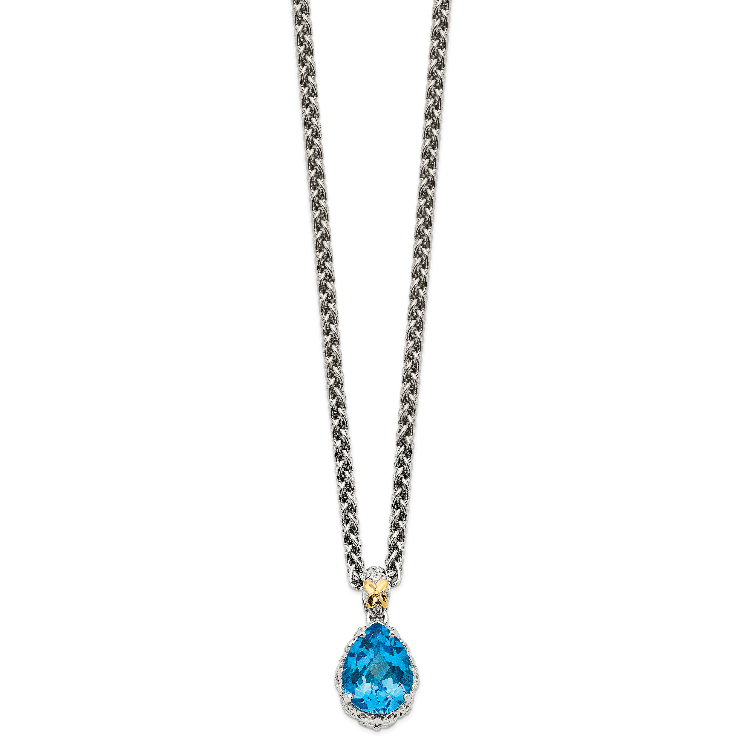 Shey Couture Sterling Silver Rhodium-plated with 14K Accent 18 Inch Antiqued Pear Shaped Blue Topaz Necklace Secondary image