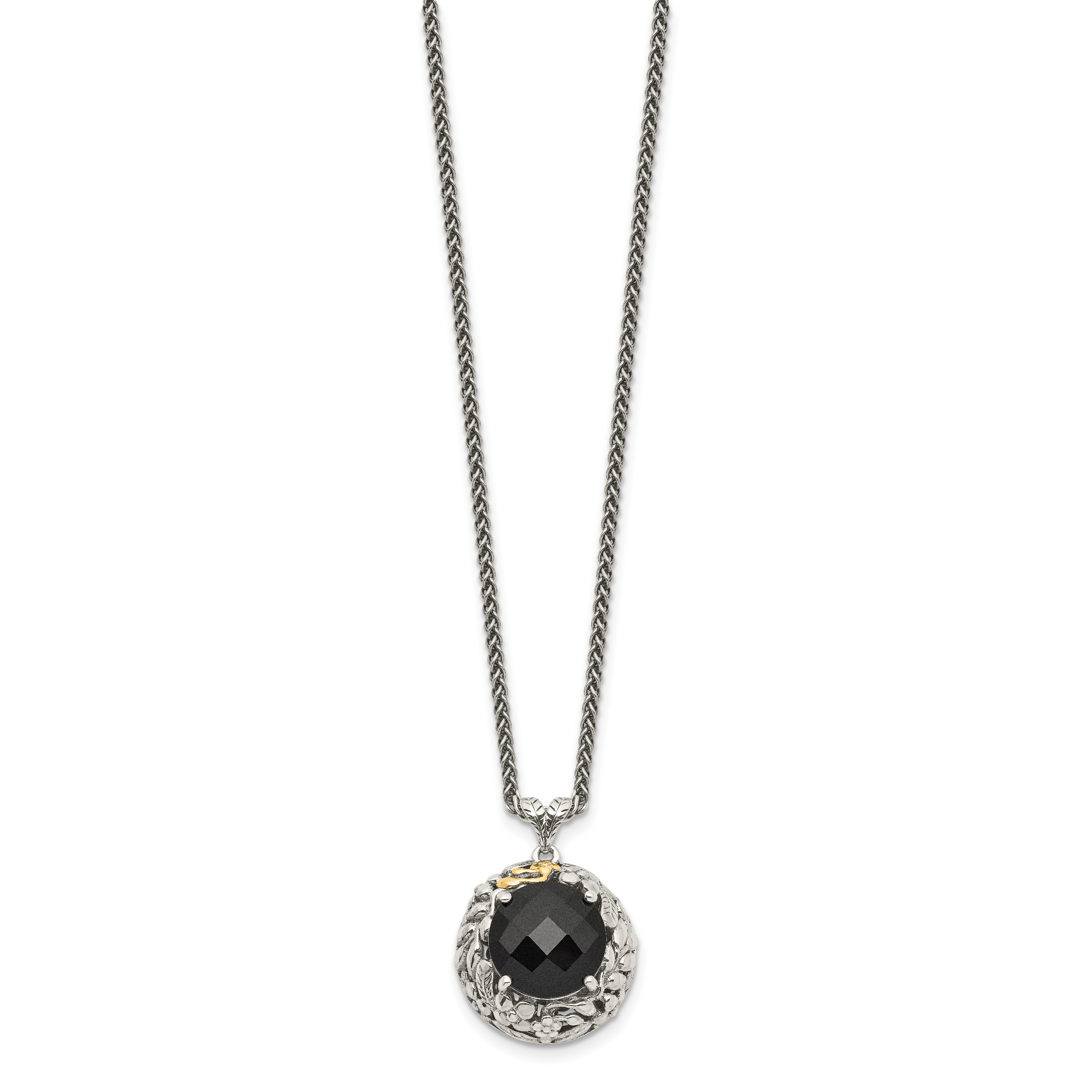 Shey Couture Sterling Silver with 14K Accent 18 Inch Antiqued Checkerboard-cut Black Onyx Necklace Secondary image