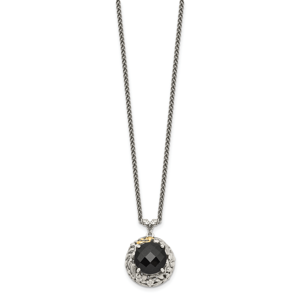 Shey Couture Sterling Silver with 14K Accent 18 Inch Antiqued Checkerboard-cut Black Onyx Necklace