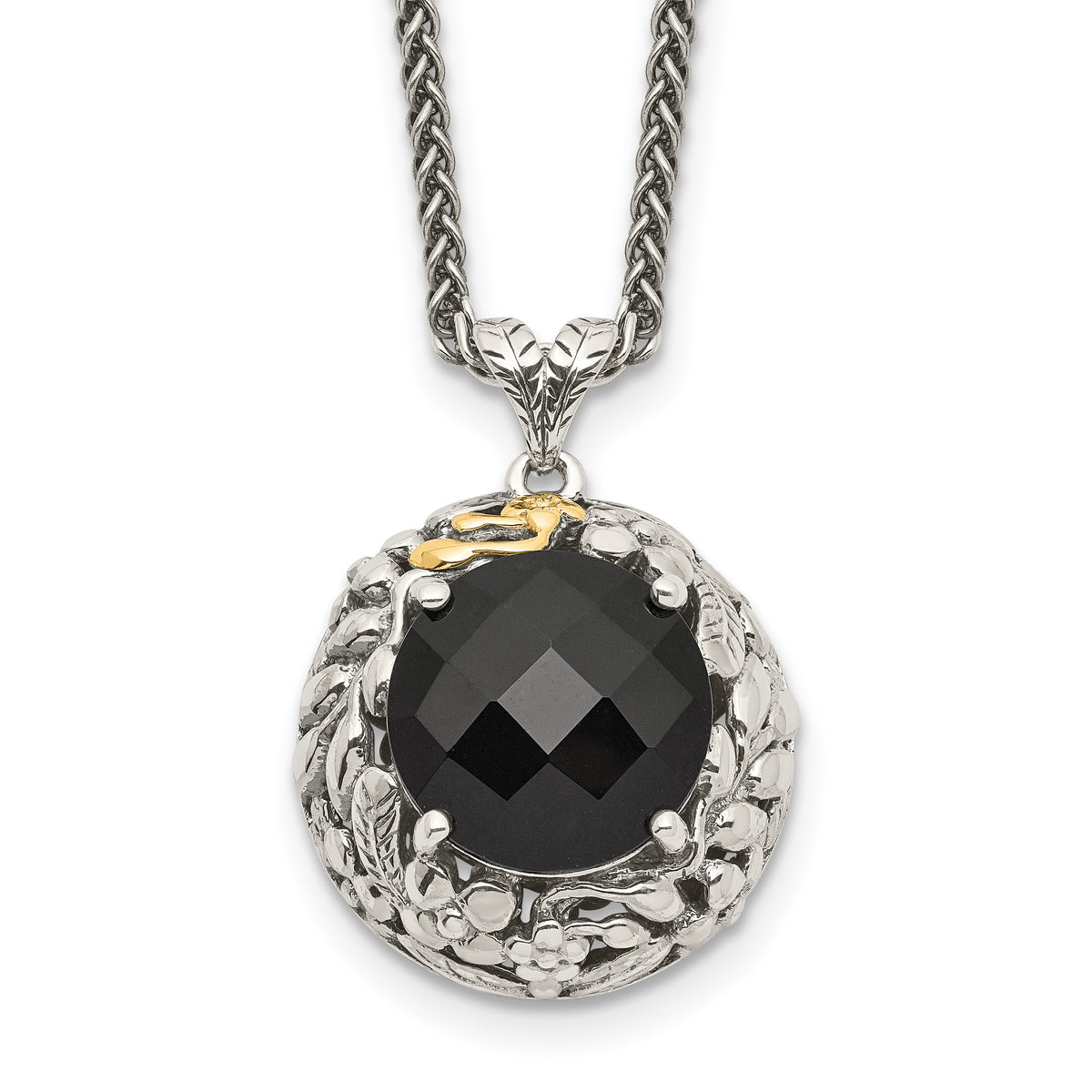 Shey Couture Sterling Silver with 14K Accent 18 Inch Antiqued Checkerboard-cut Black Onyx Necklace