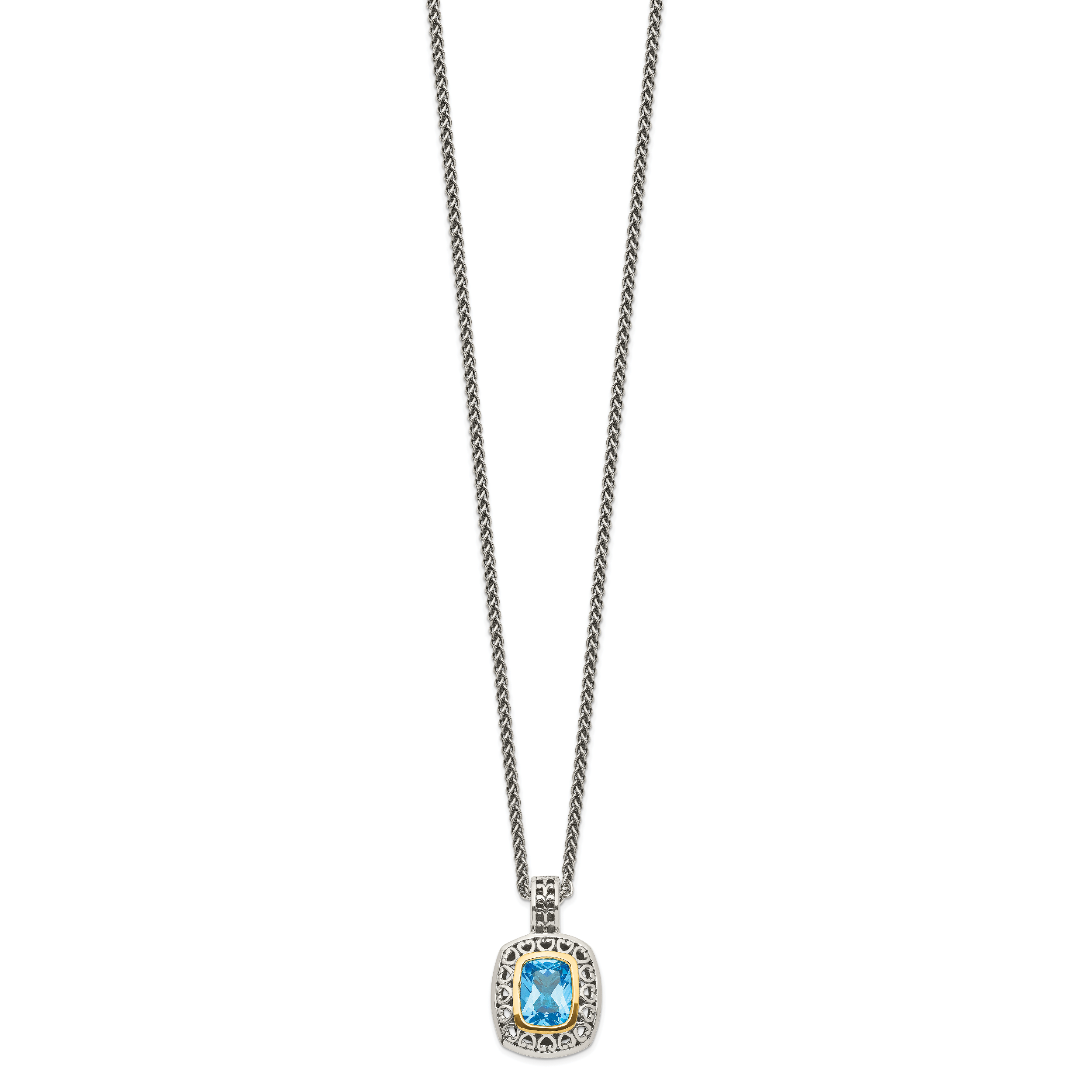 Shey Couture Sterling Silver with 14K Accent 18 Inch Antiqued Cushion Bezel Light Swiss Blue Topaz Necklace Secondary image