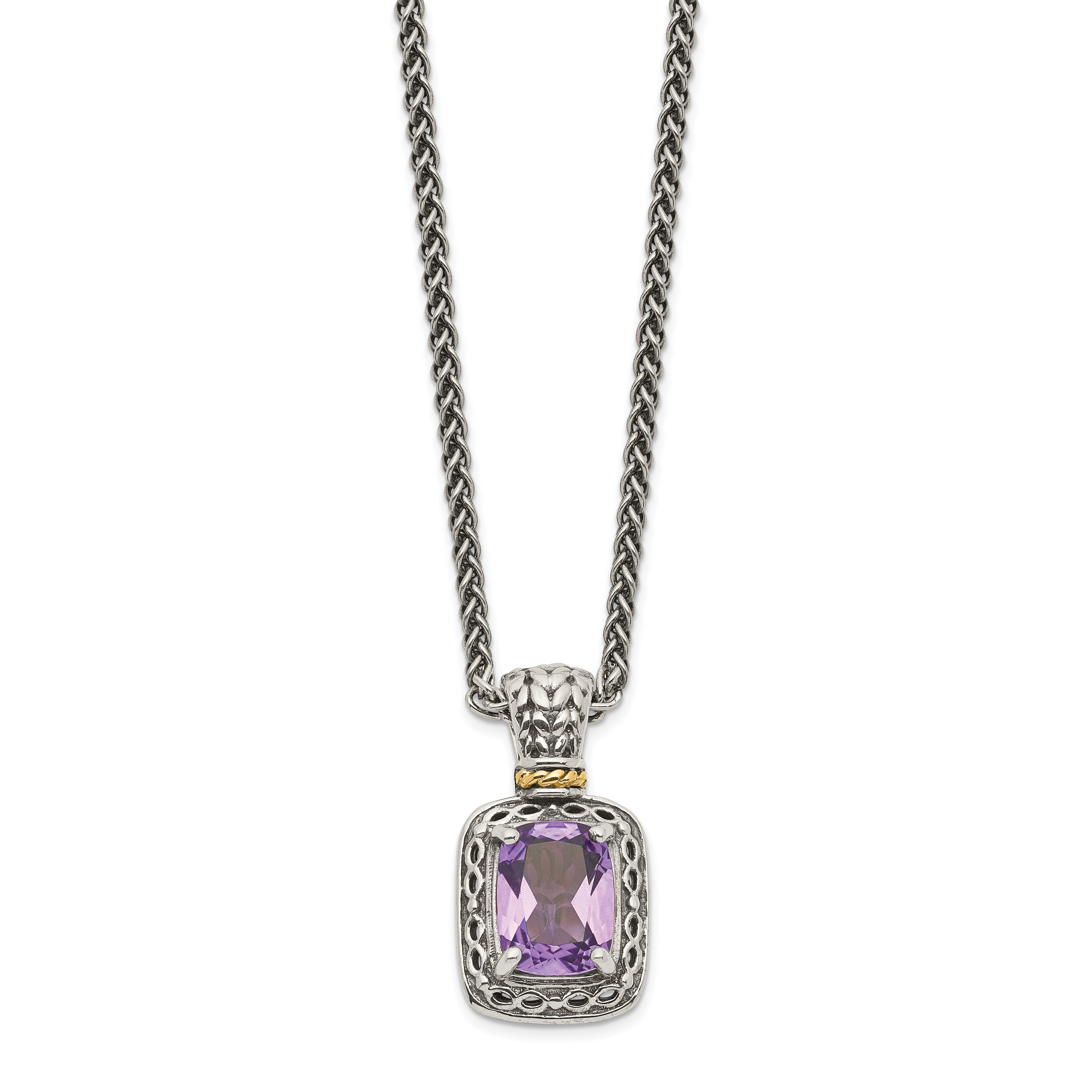 Shey Couture Sterling Silver with 14K Accent 18 inch Antiqued Cushion Amethyst Necklace