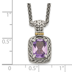 Shey Couture Sterling Silver with 14K Accent 18 inch Antiqued Cushion Amethyst Necklace