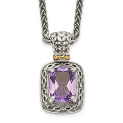 Shey Couture Sterling Silver with 14K Accent 18 inch Antiqued Cushion Amethyst Necklace