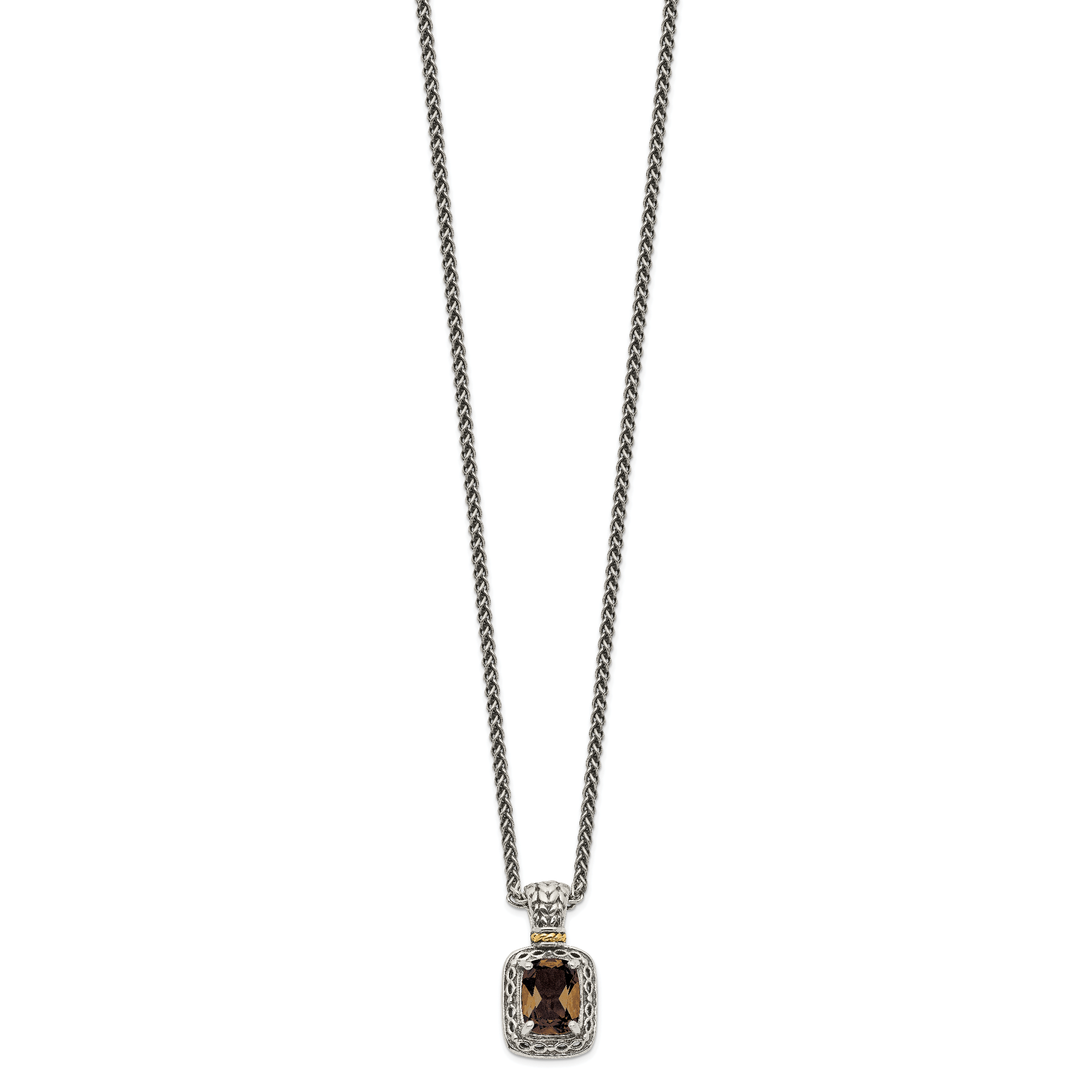 Shey Couture Sterling Silver with 14K Accent 18 Inch Antiqued Cushion Checkerboard Smoky Quartz Necklace Secondary image