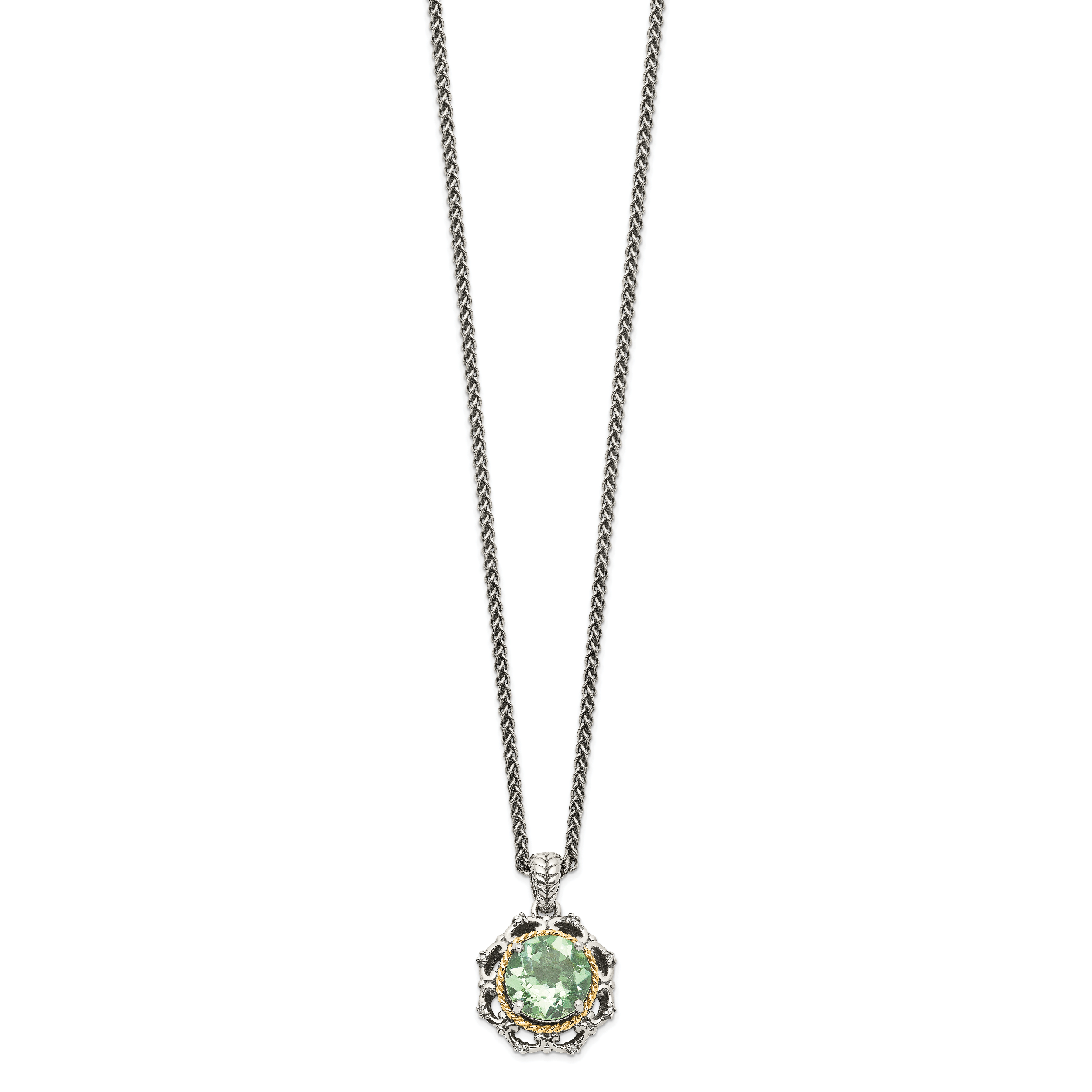 Shey Couture Sterling Silver with 14K Accent 18 Inch Antiqued Round Green Quartz and Diamond Necklace