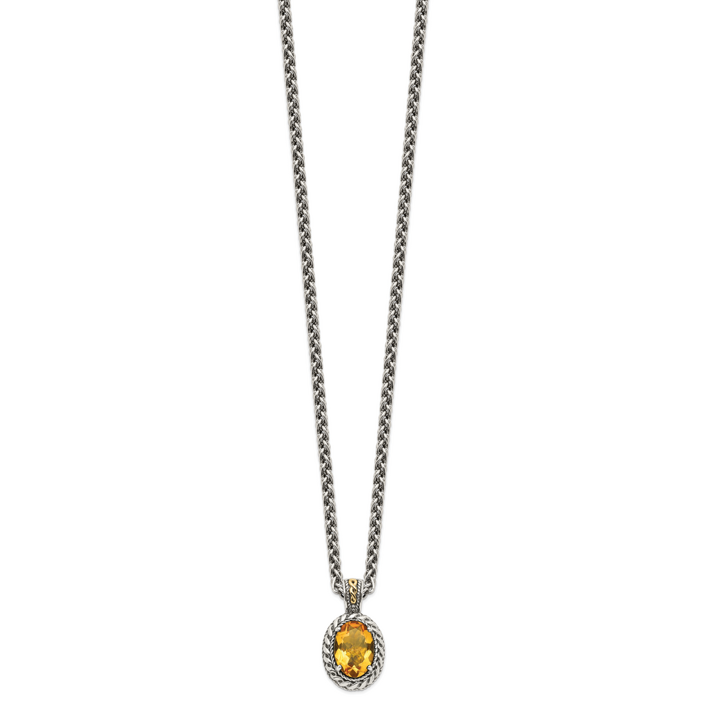 Shey Couture Sterling Silver with 14K Accent 18 Inch Antiqued Oval Citrine Necklace