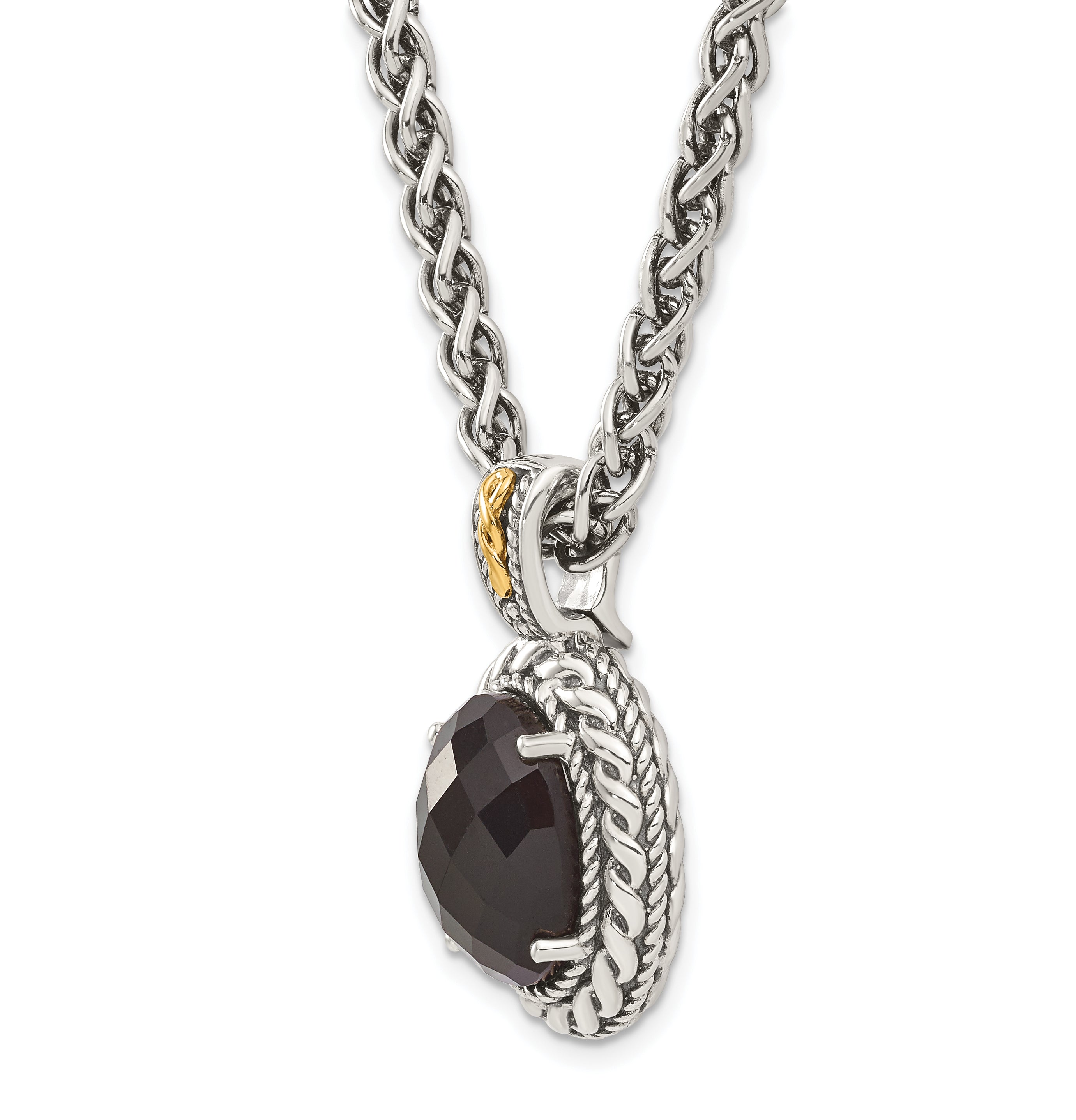 Shey Couture Sterling Silver with 14K Accent 18 Inch Antiqued Checkerboard-cut Black Onyx Necklace