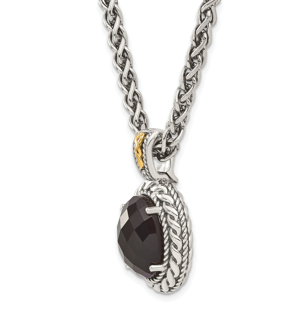 Shey Couture Sterling Silver with 14K Accent 18 Inch Antiqued Checkerboard-cut Black Onyx Necklace