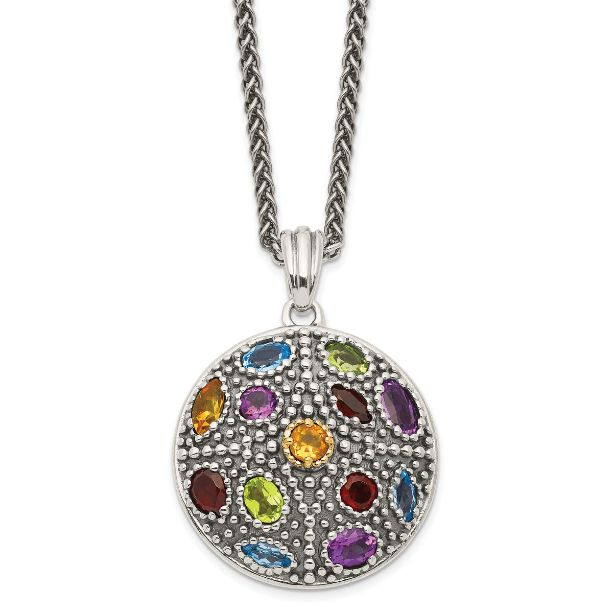 Shey Couture Sterling Silver with 14K Accent 18 Inch Antiqued .43Amethyst/.19Citrine/.32Blue Topaz/.32Peridot/.35Garnet Necklace