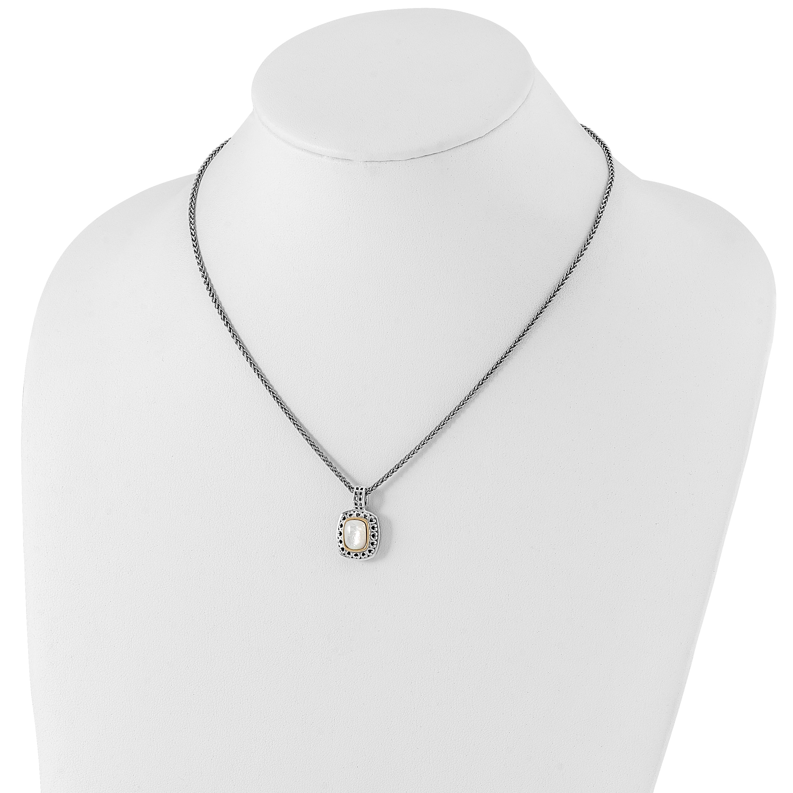 Shey Couture Sterling Silver with 14K Accent 18 Inch Antiqued Mother Of Pearl Necklace