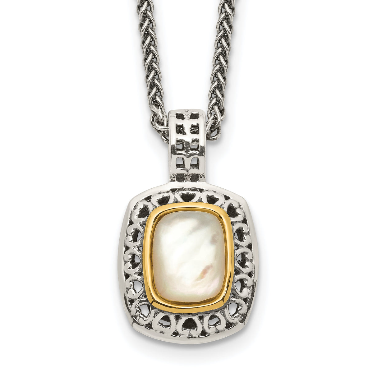 Shey Couture Sterling Silver with 14K Accent 18 Inch Antiqued Mother Of Pearl Necklace