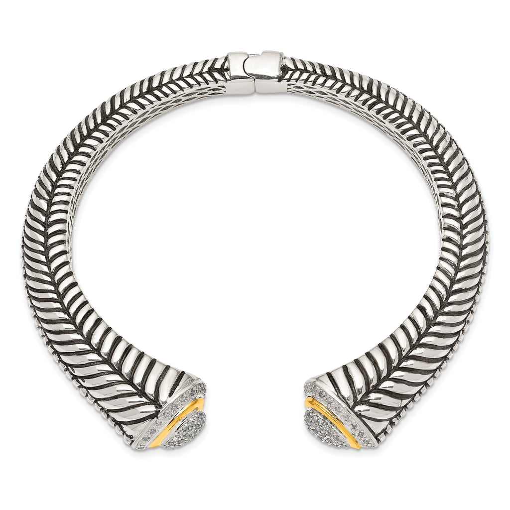 Sterling Silver 14K Gold Diamond Cuff Bracelet with Vintage Elegance