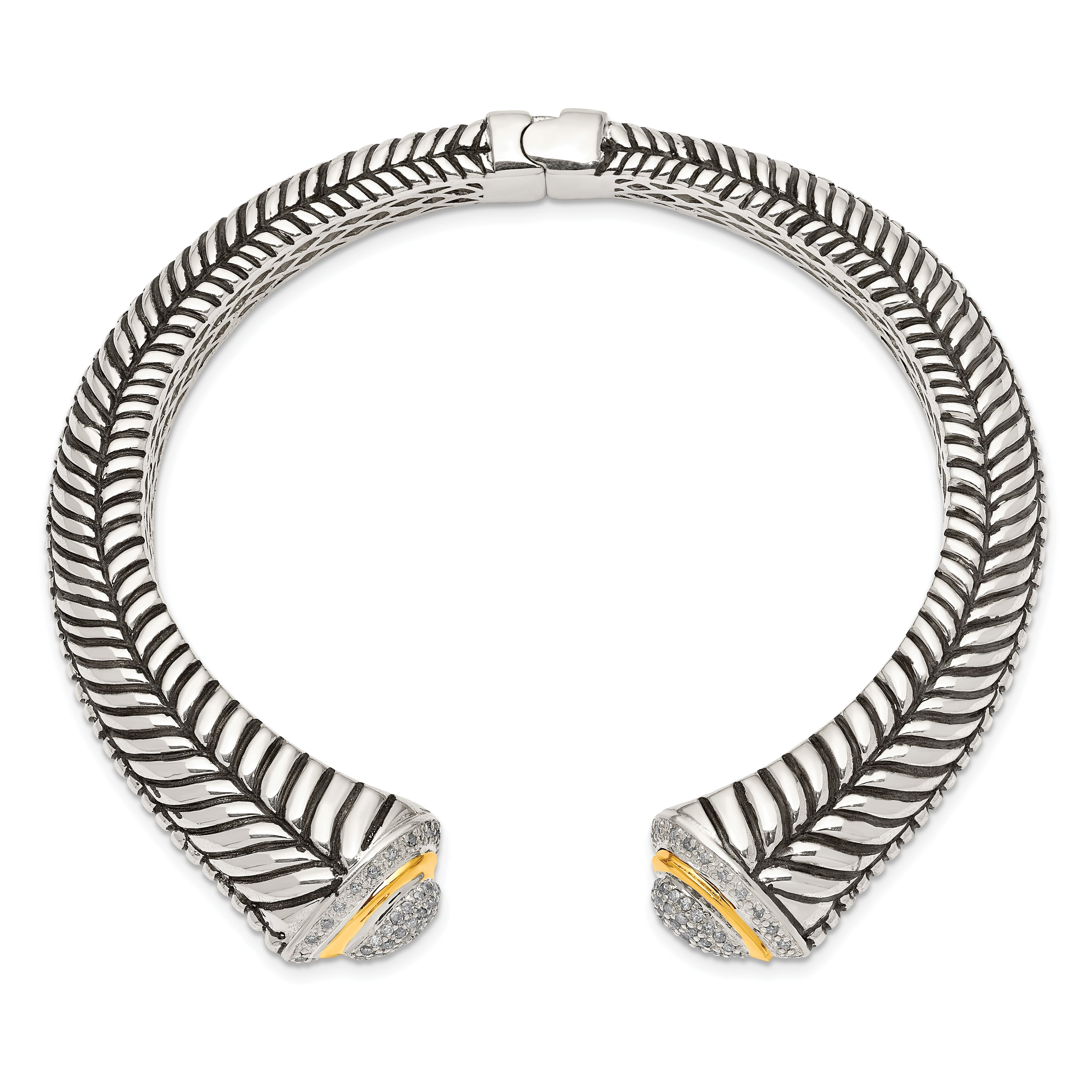 Sterling Silver 14K Gold Diamond Cuff Bracelet with Vintage Elegance