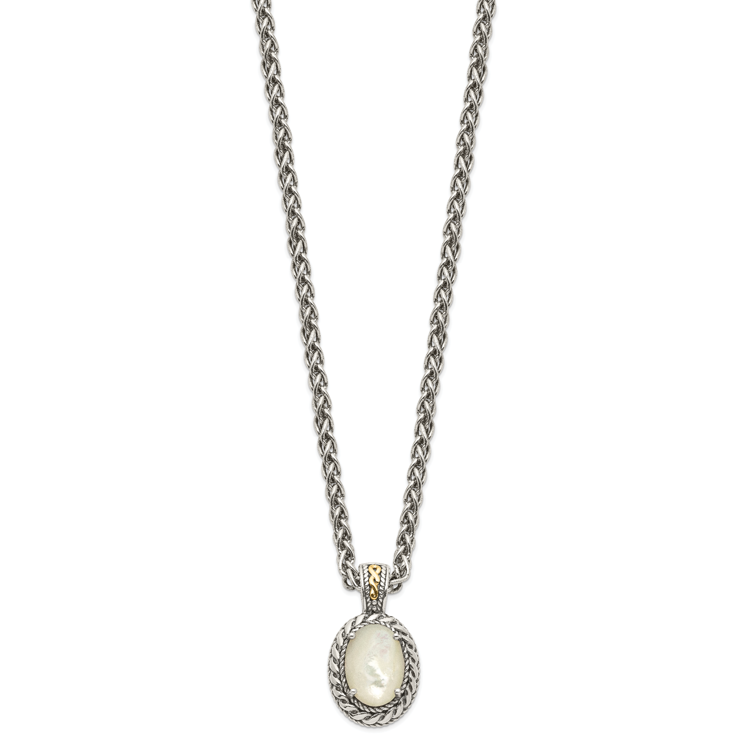 Shey Couture Sterling Silver with 14K Accent 18 Inch Antiqued Mother Of Pearl Necklace