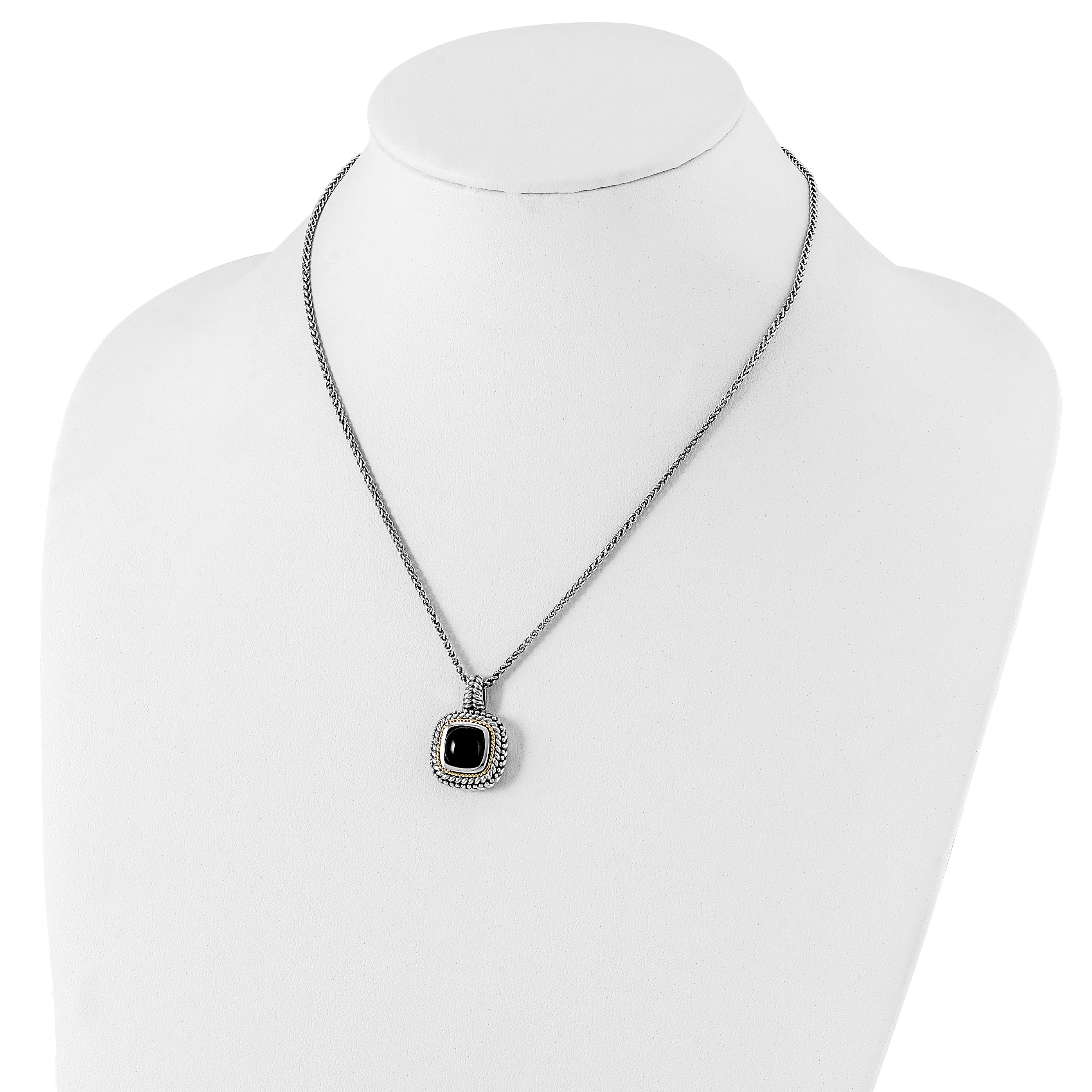 Shey Couture Sterling Silver with 14K Accent 18 Inch Antiqued Cabochon Black Onyx Necklace