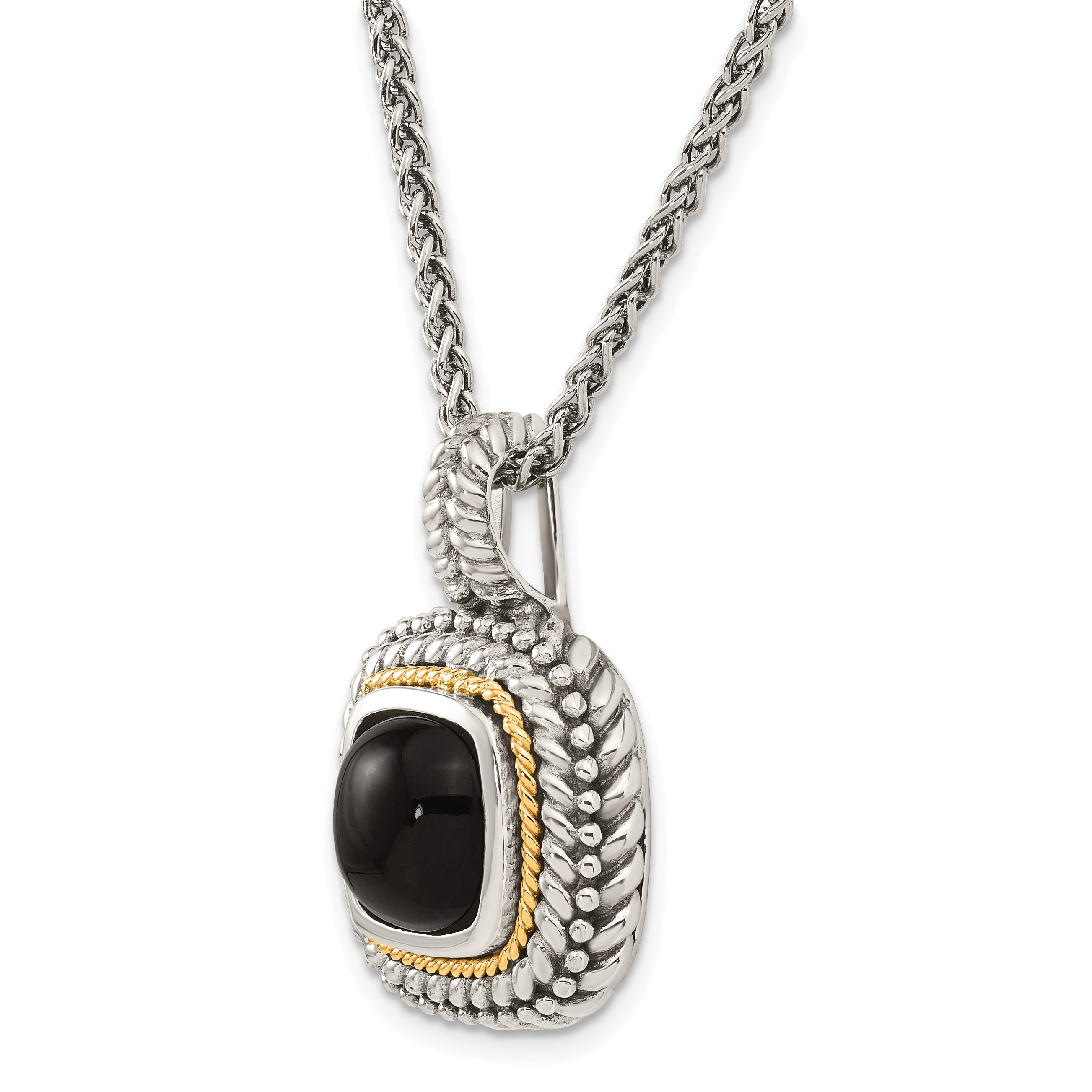 Shey Couture Sterling Silver with 14K Accent 18 Inch Antiqued Cabochon Black Onyx Necklace