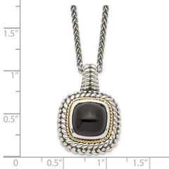 Shey Couture Sterling Silver with 14K Accent 18 Inch Antiqued Cabochon Black Onyx Necklace