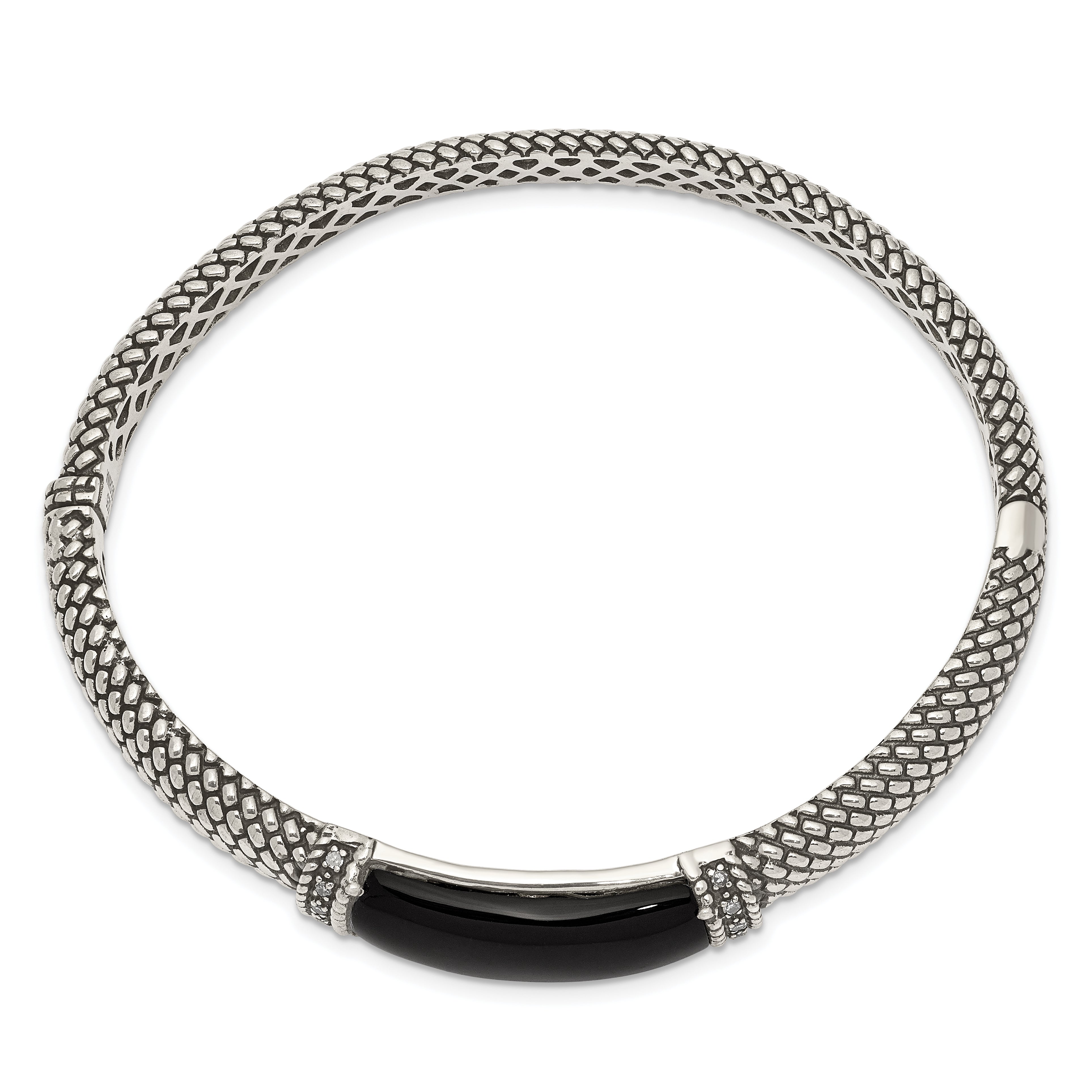 Sophia Jewelers Sterling Silver Onyx Diamond Hinged Bangle Bracelet Secondary image