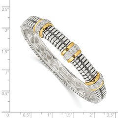 Shey Couture Sterling Silver with 14K Accent Antiqued 1/4ct. Diamond Hinged Bangle Bracelet