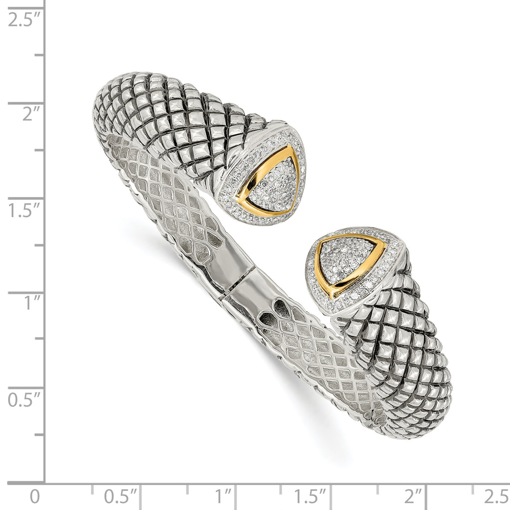 Sterling Silver 14K Gold Diamond Cuff Bracelet with Vintage Elegance