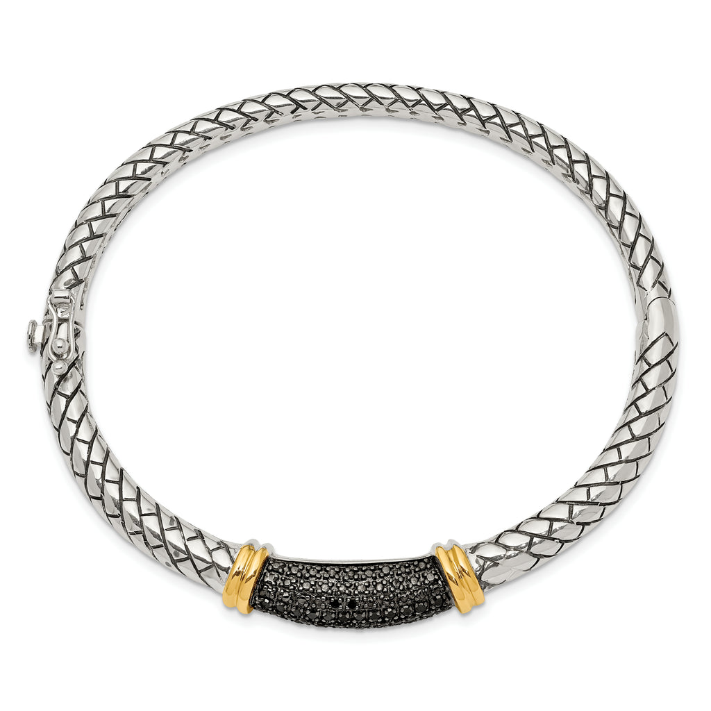 Sophia Jewelers Sterling Silver 14K Accent Black Diamond Bangle Bracelet