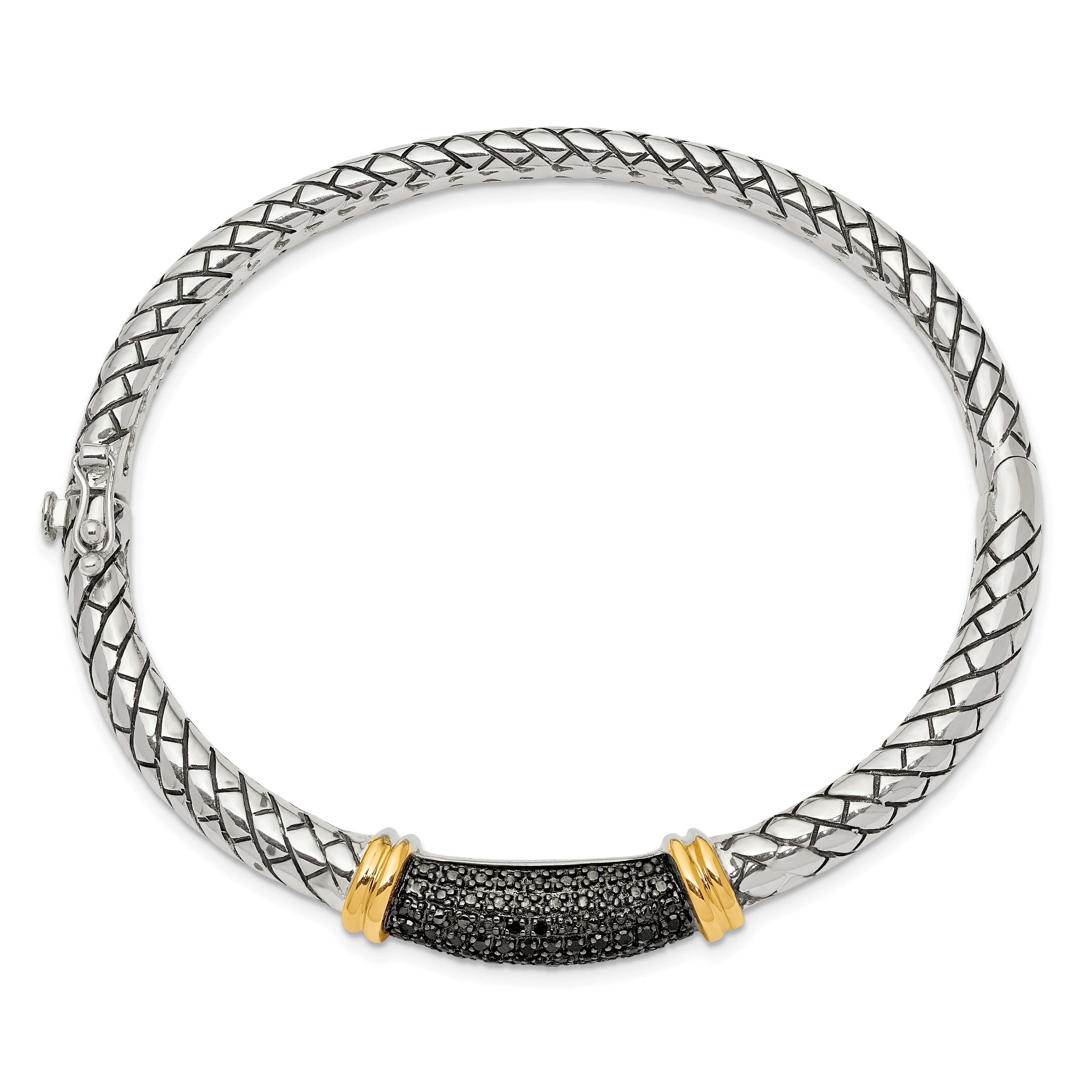 Sophia Jewelers Sterling Silver 14K Accent Black Diamond Bangle Bracelet