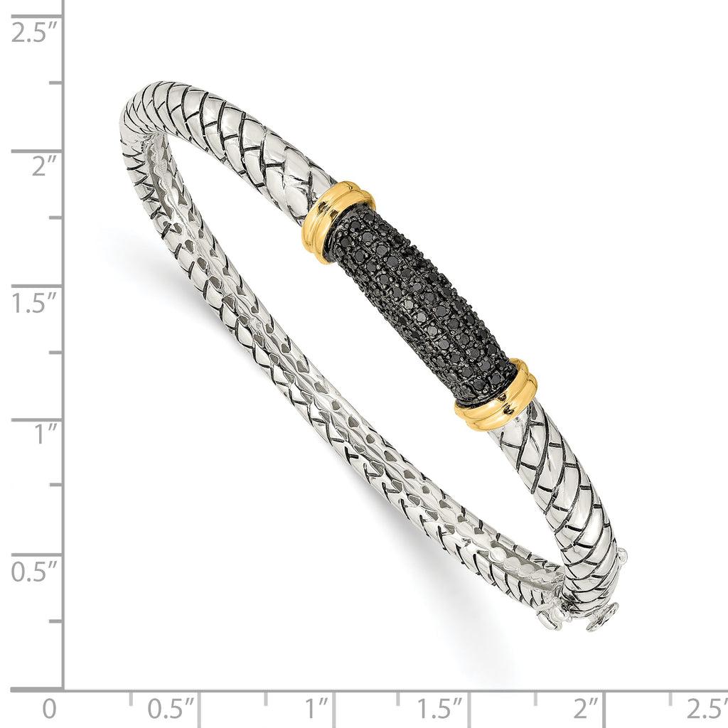 Sophia Jewelers Sterling Silver 14K Accent Black Diamond Bangle Bracelet