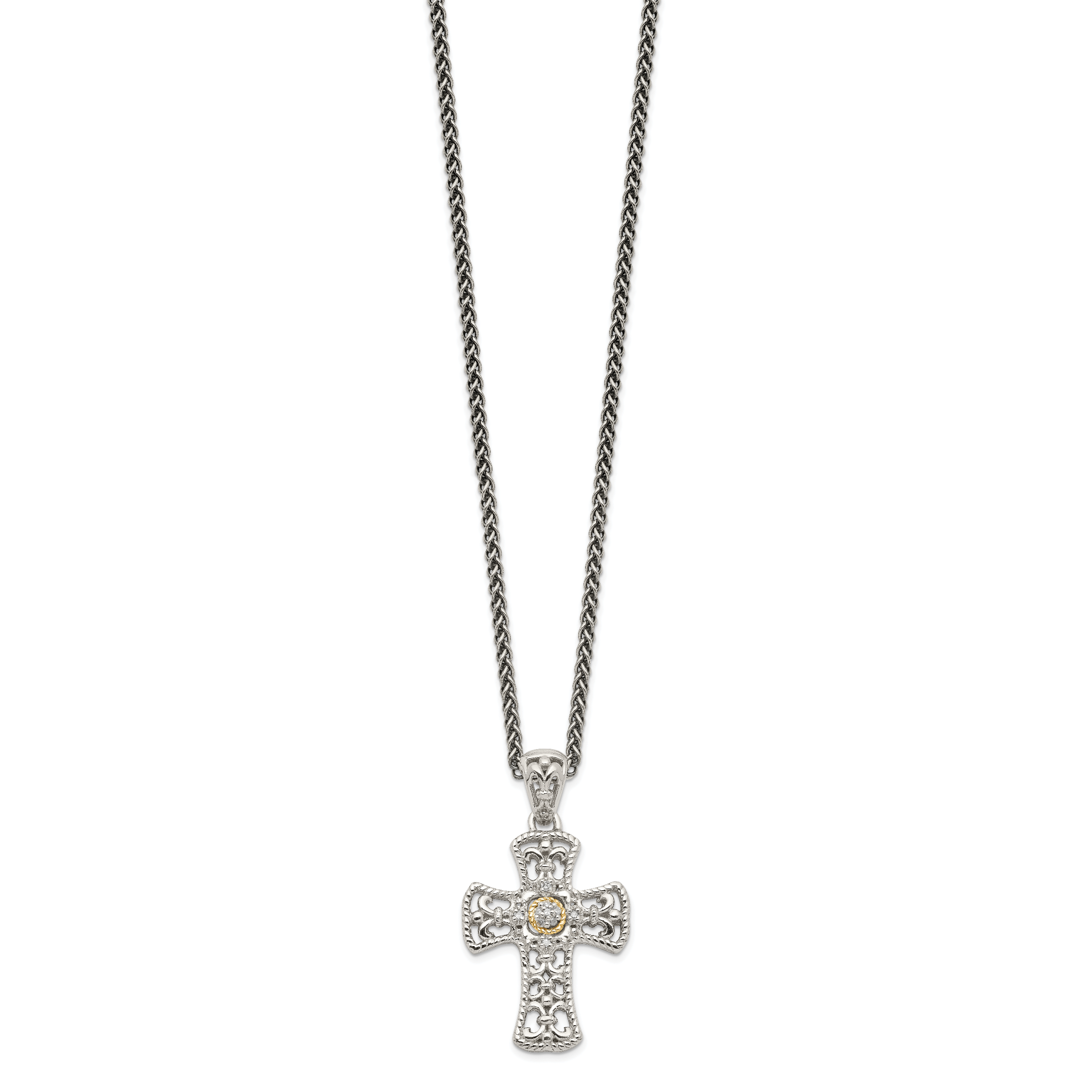Shey Couture Sterling Silver with 14K Accent 18 Inch Diamond Cross Necklace Secondary image