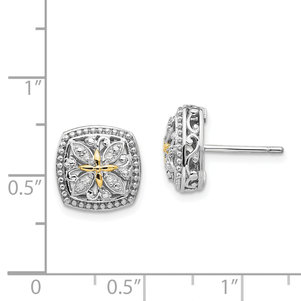 Sophia Jewelers Sterling Silver 14K Gold Vintage Diamond Button Earrings