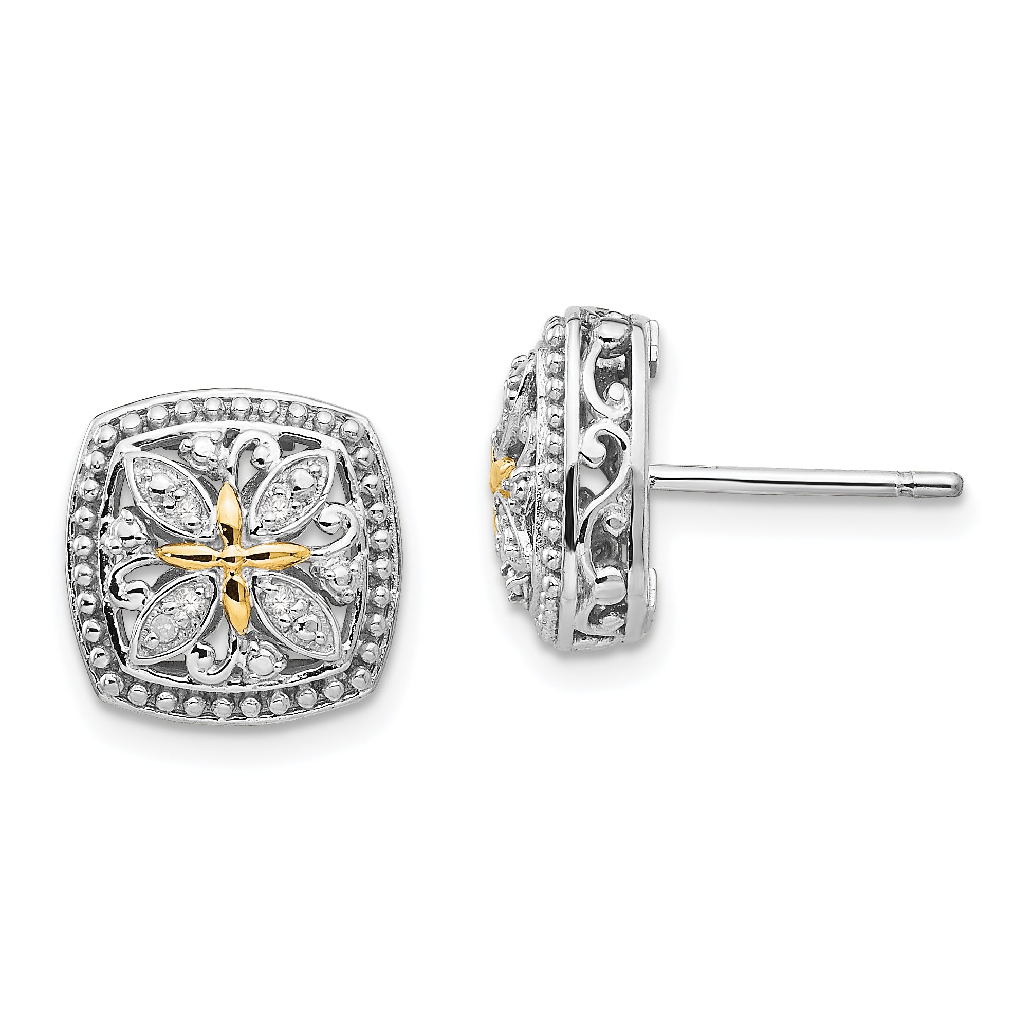 Shey Couture Sterling Silver Rhodium-plated with 14K Accent Diamond Vintage Post Earrings Main image
