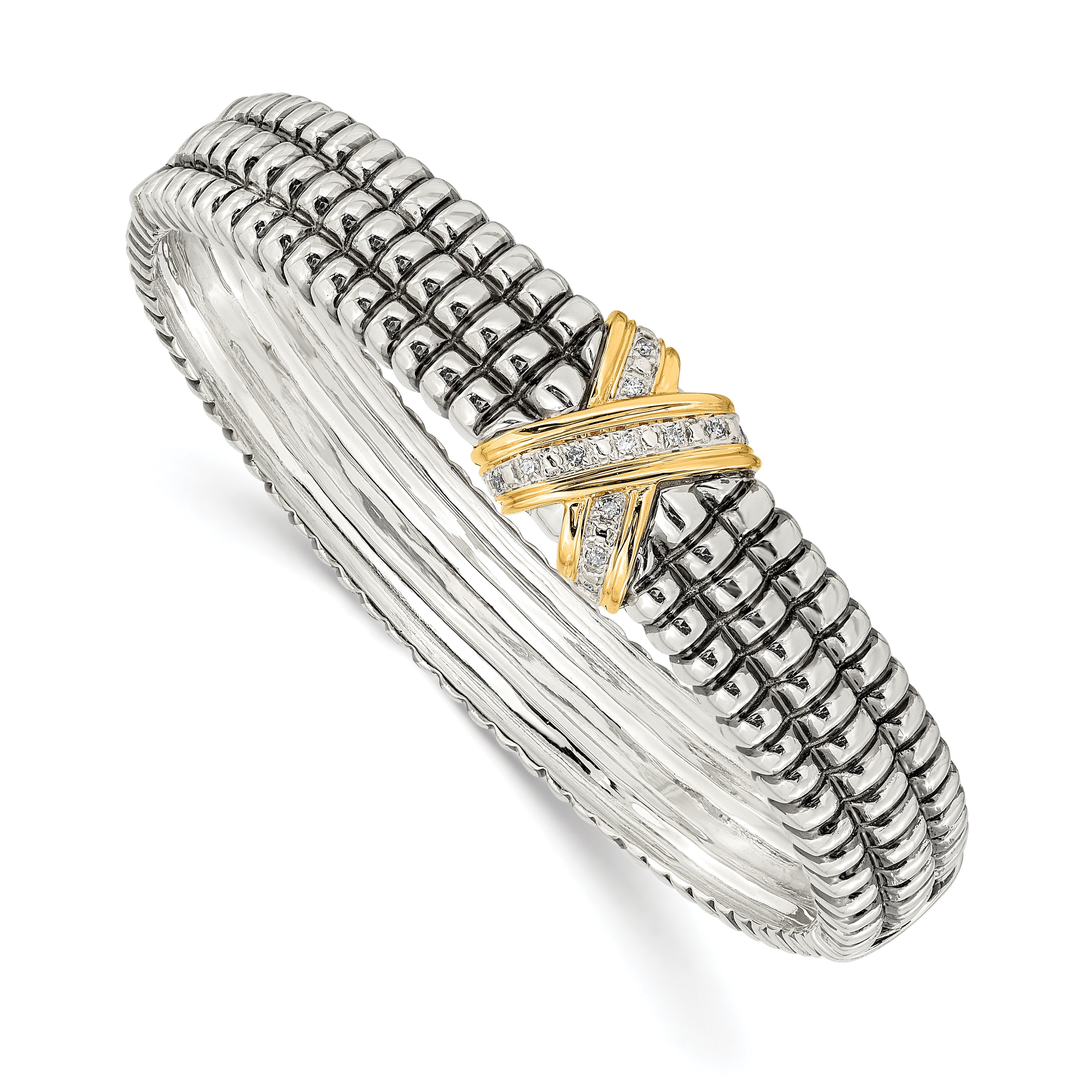 Shey Couture Sterling Silver with 14K Accent Antiqued Diamond Hinged Bangle Bracelet Main image