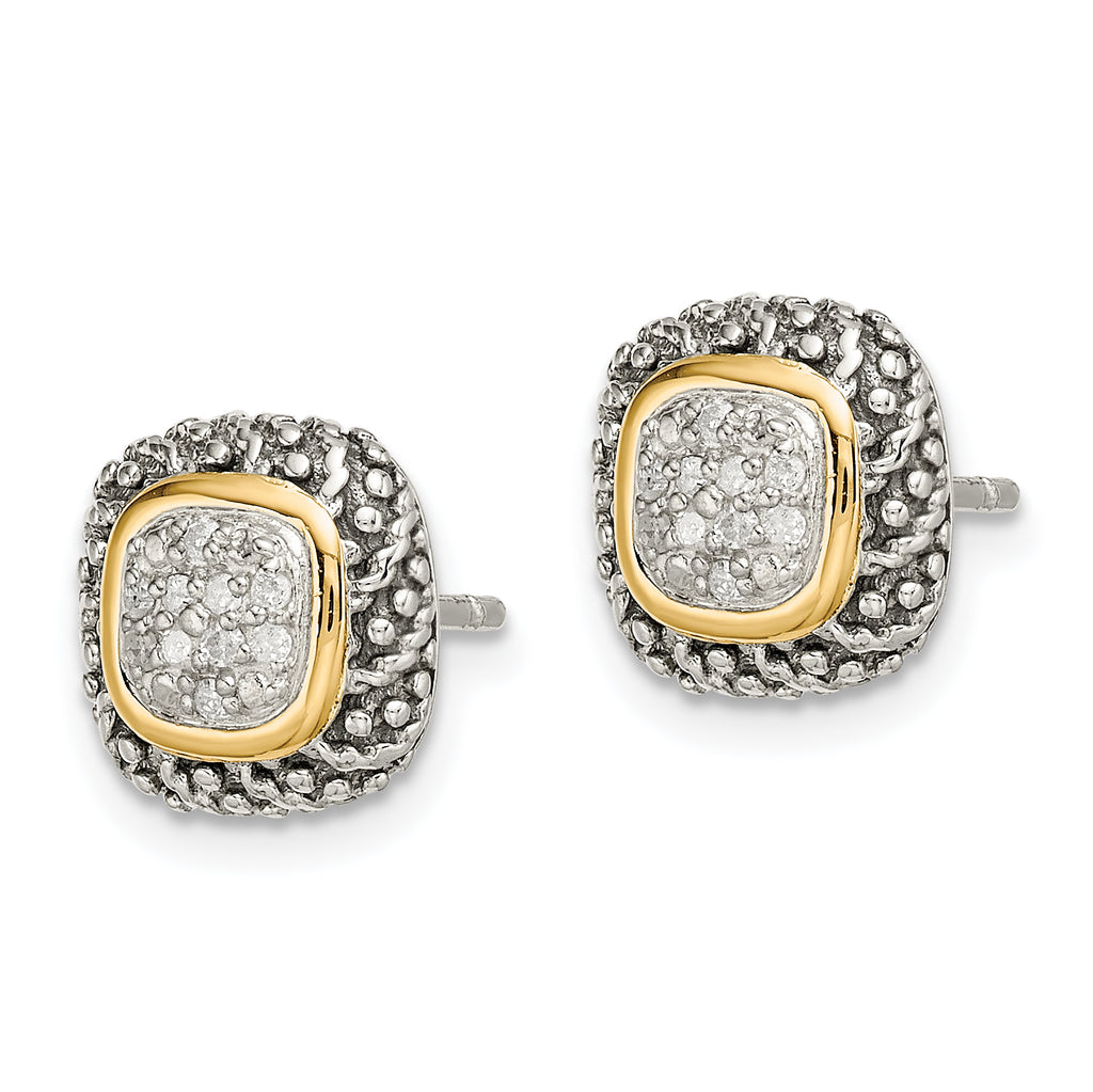 Sophia Jewelers Sterling Silver 14K Gold Diamond Button Earrings Vintage Elegance