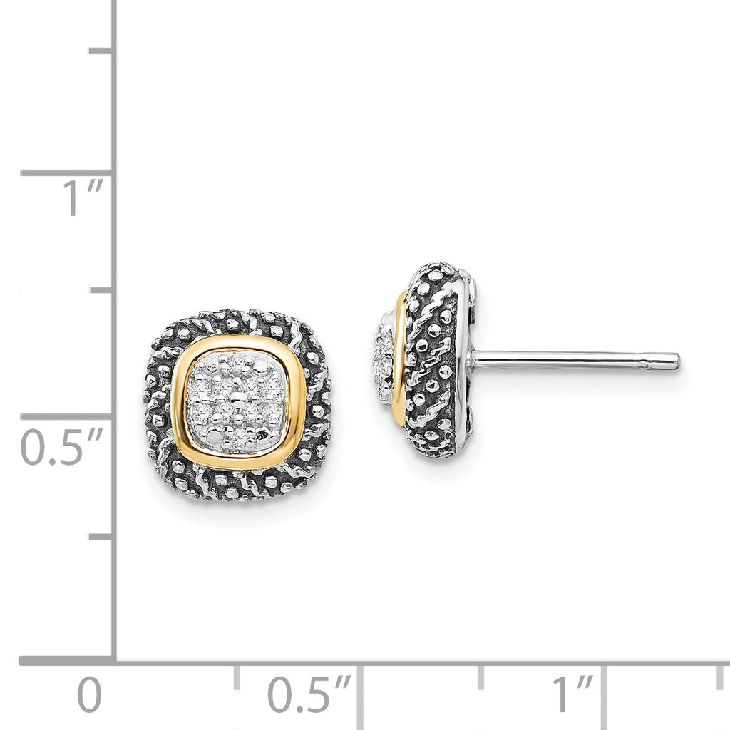 Sophia Jewelers Sterling Silver 14K Gold Diamond Button Earrings Vintage Elegance