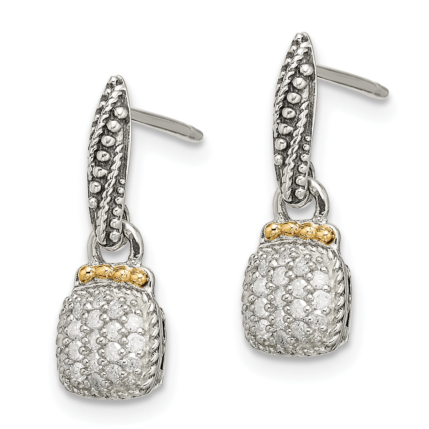 Shey Couture Sterling Silver with 14K Accent Antiqued Diamond Dangle Post Earrings Secondary image