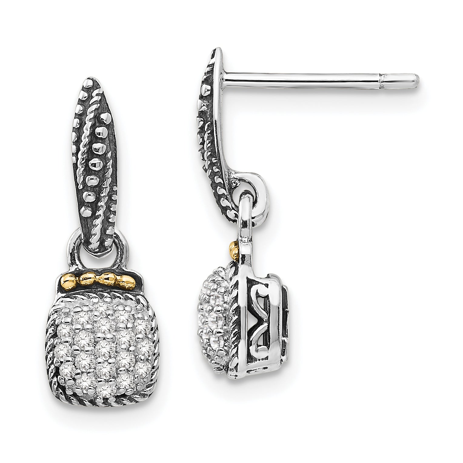 Shey Couture Sterling Silver with 14K Accent Antiqued Diamond Dangle Post Earrings Main image