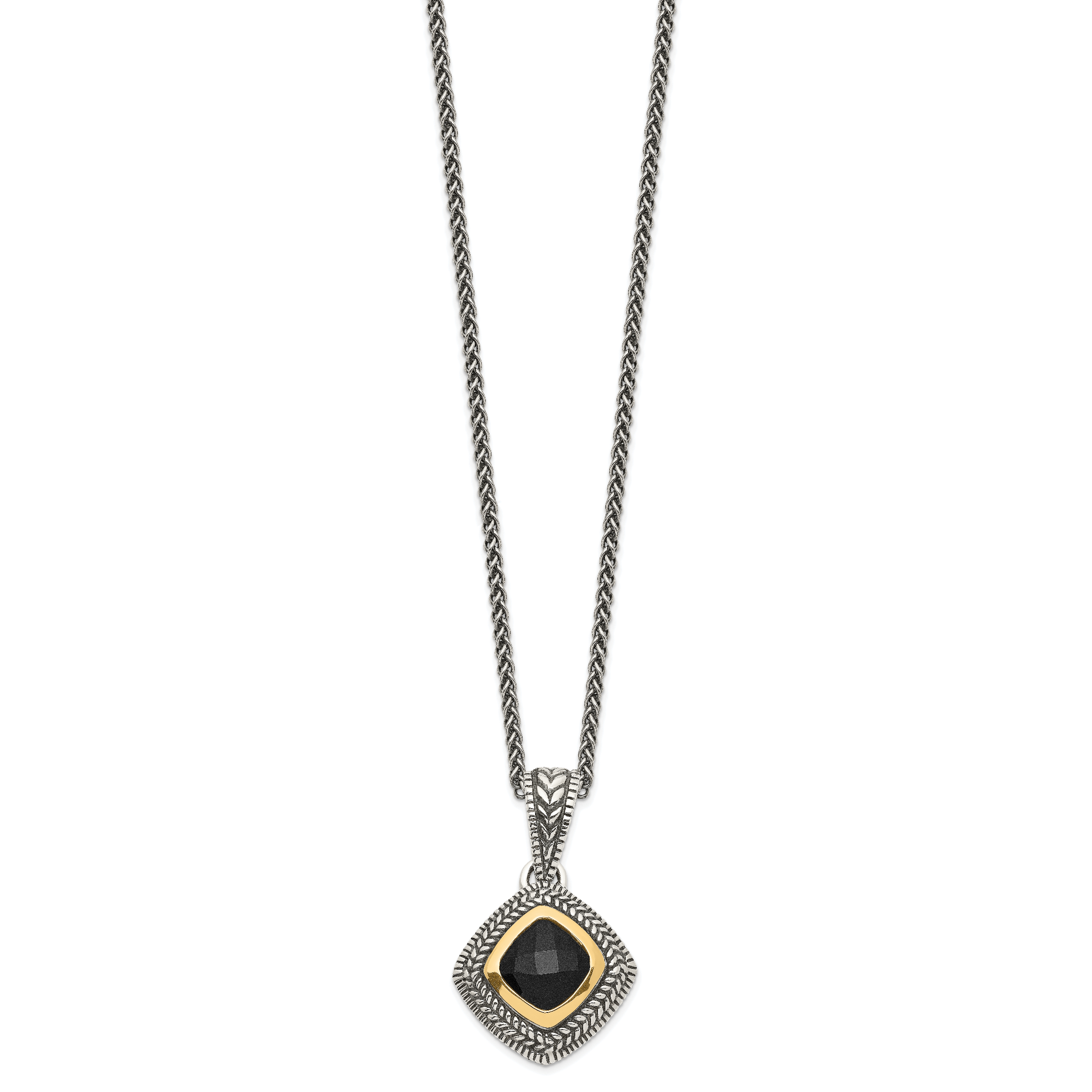 Shey Couture Sterling Silver with 14K Accent 18 Inch Antiqued Checkerboard-cut Black Onyx Necklace Secondary image