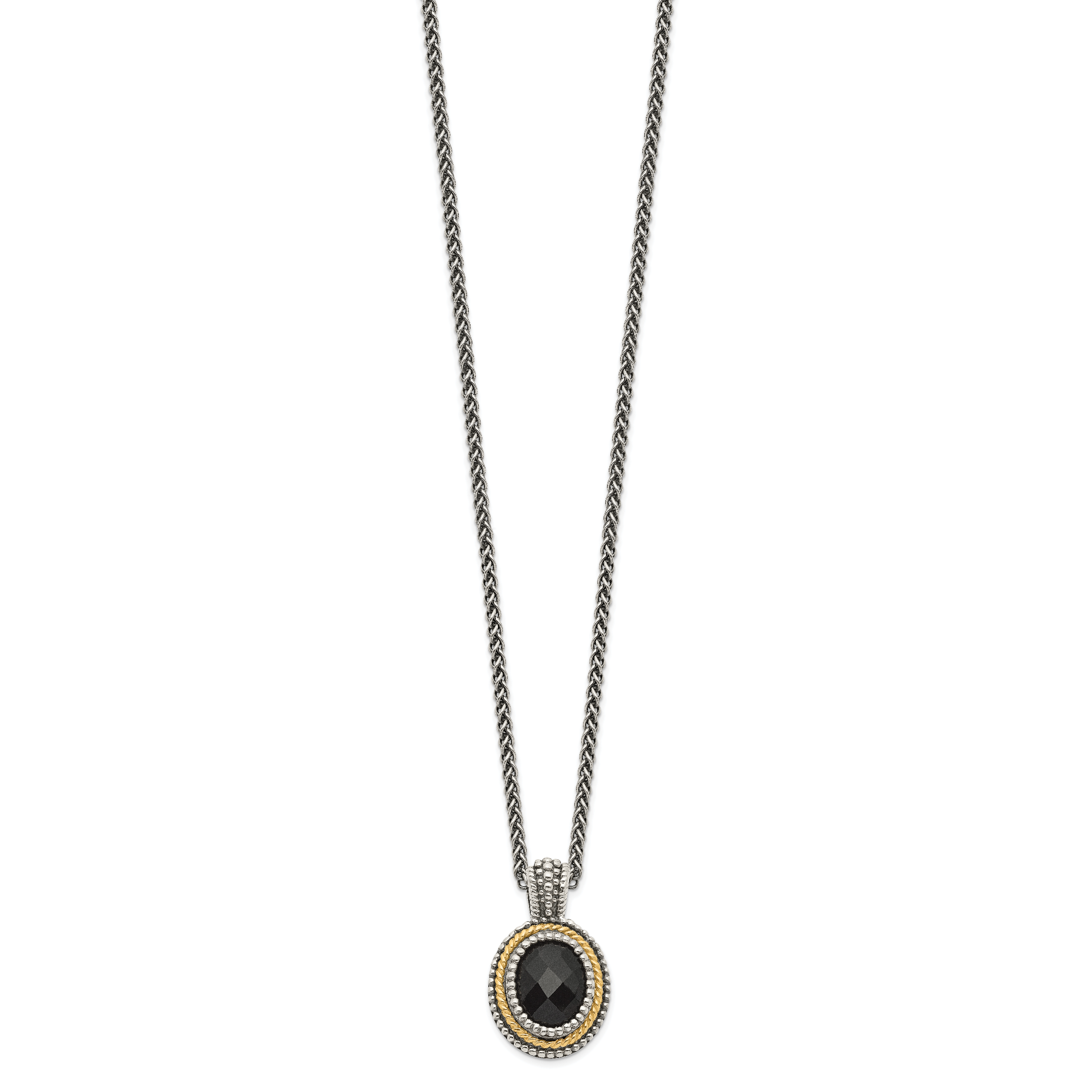 Shey Couture Sterling Silver with 14K Accent 18 Inch Antiqued Checkerboard-cut Black Onyx Necklace Secondary image