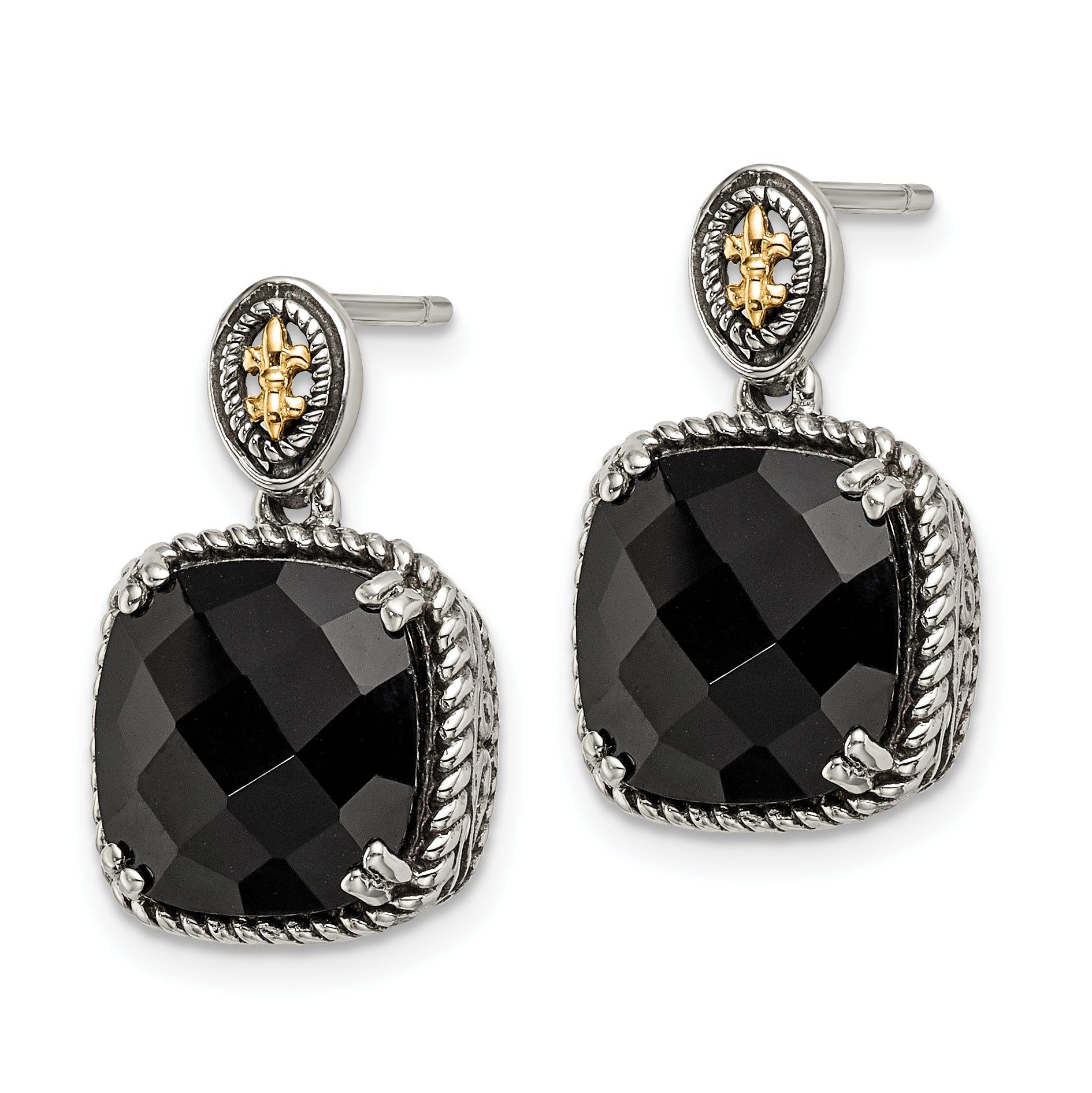 Sophia Jewelers Sterling Silver and 14K Gold Black Onyx Dangle Earrings Secondary image
