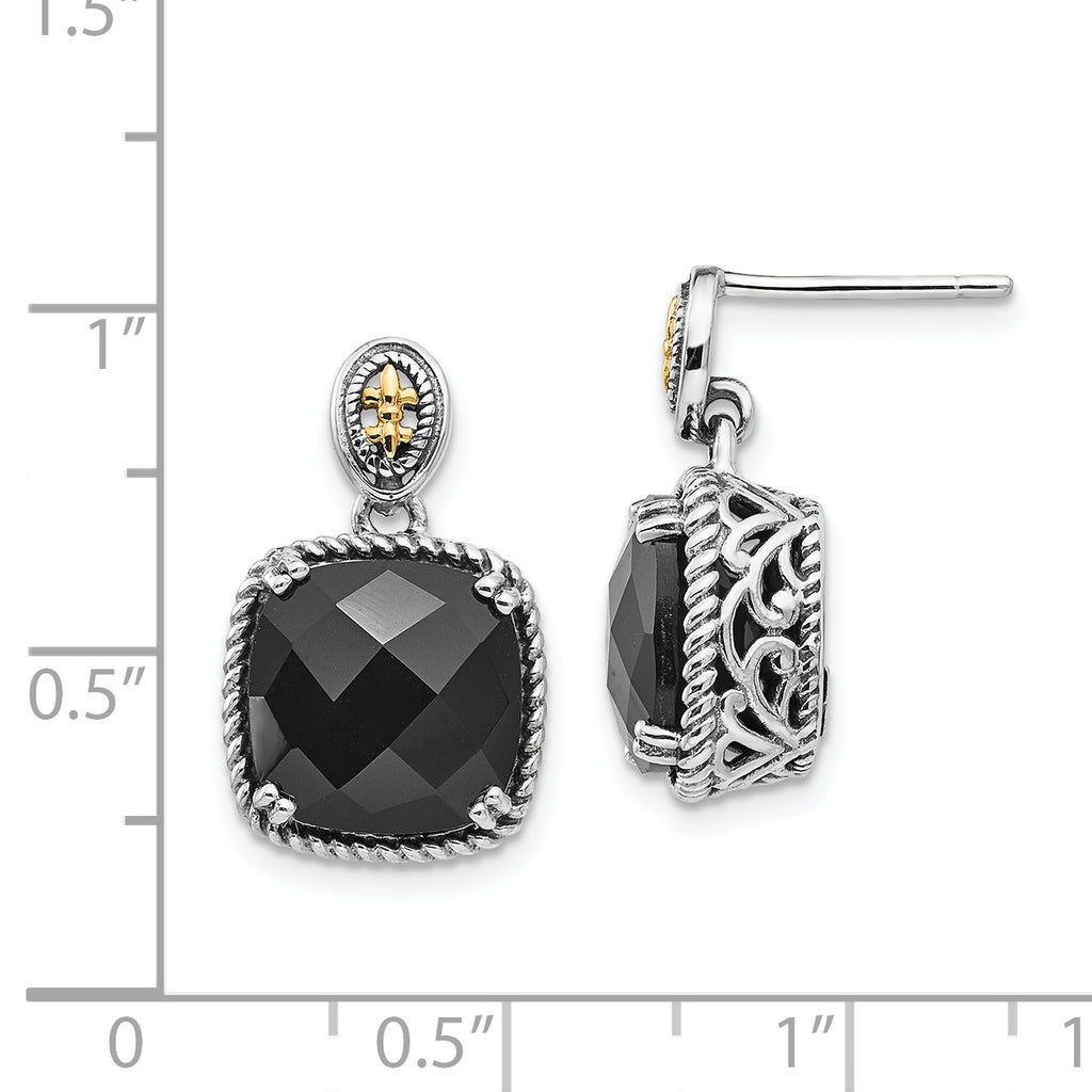 Sophia Jewelers Sterling Silver and 14K Gold Black Onyx Dangle Earrings