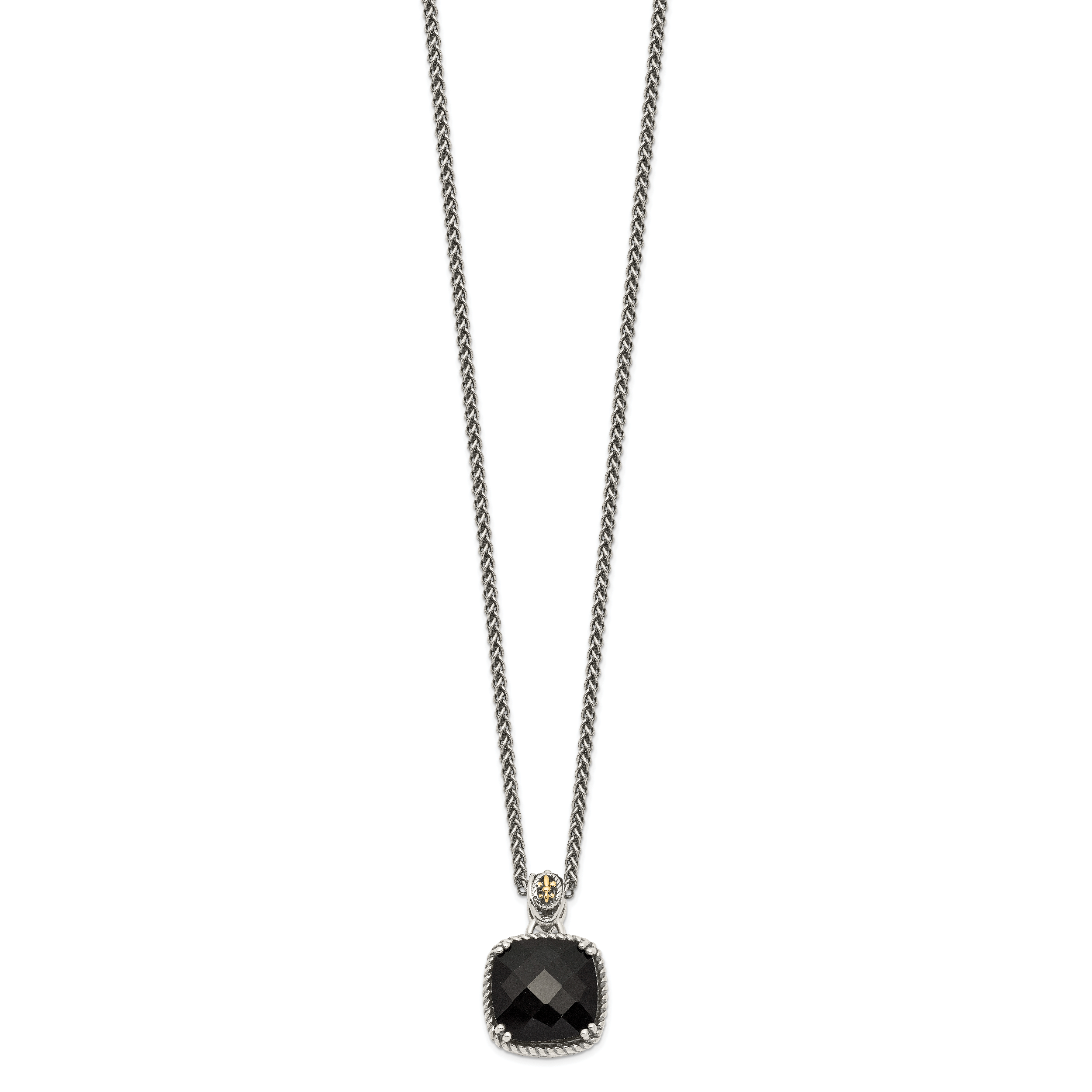 Shey Couture Sterling Silver with 14K Accent 18 Inch Antiqued Checkerboard-cut Black Onyx Necklace Secondary image
